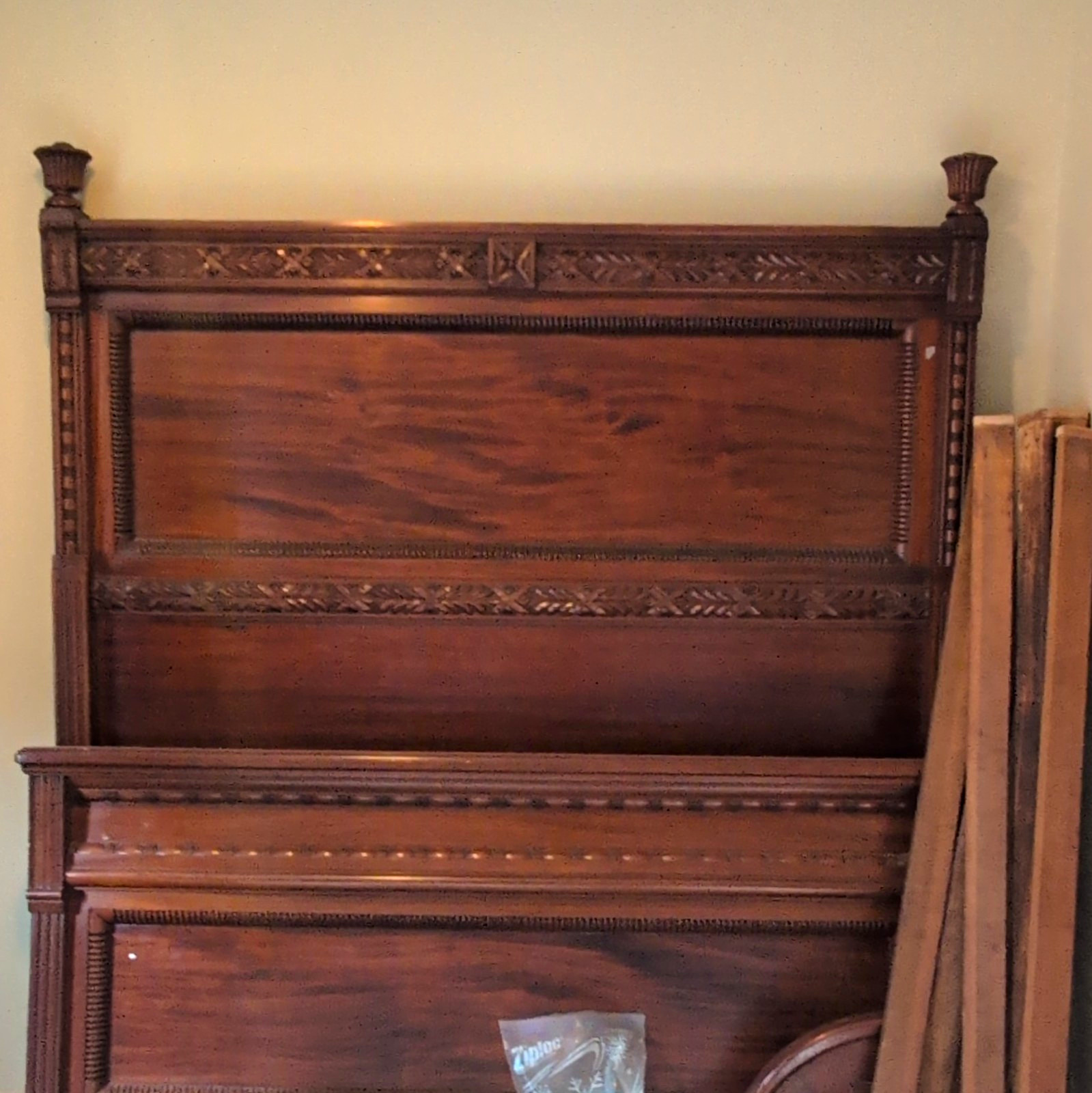 Antique Full Bed Frame w/ Headboard & Footboard, Dark Brown Stained Wood