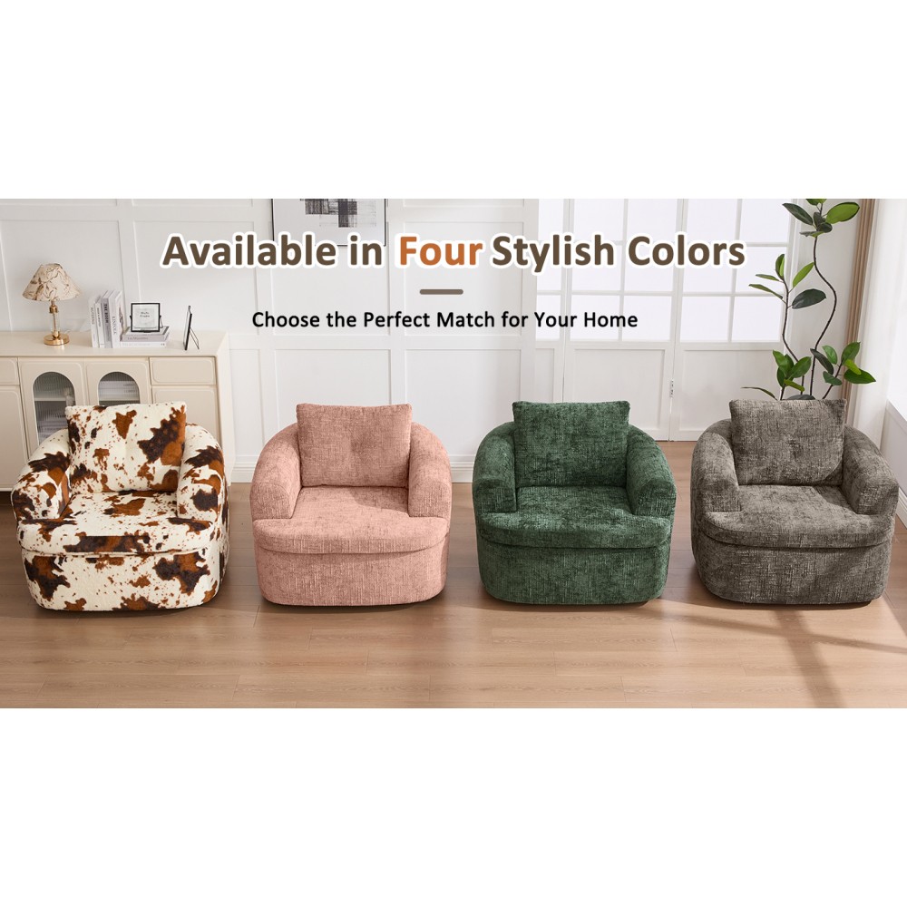36.6 in Swivel Round Chair with Duallayer Cushion Design for Living Room Bedroom