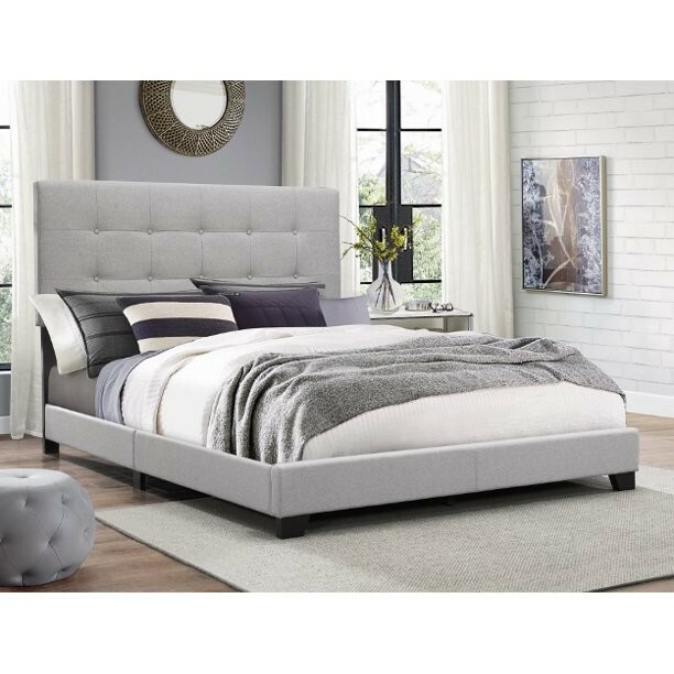 Crown Mark Florence Gray Upholstered Panel Bed, Full Size