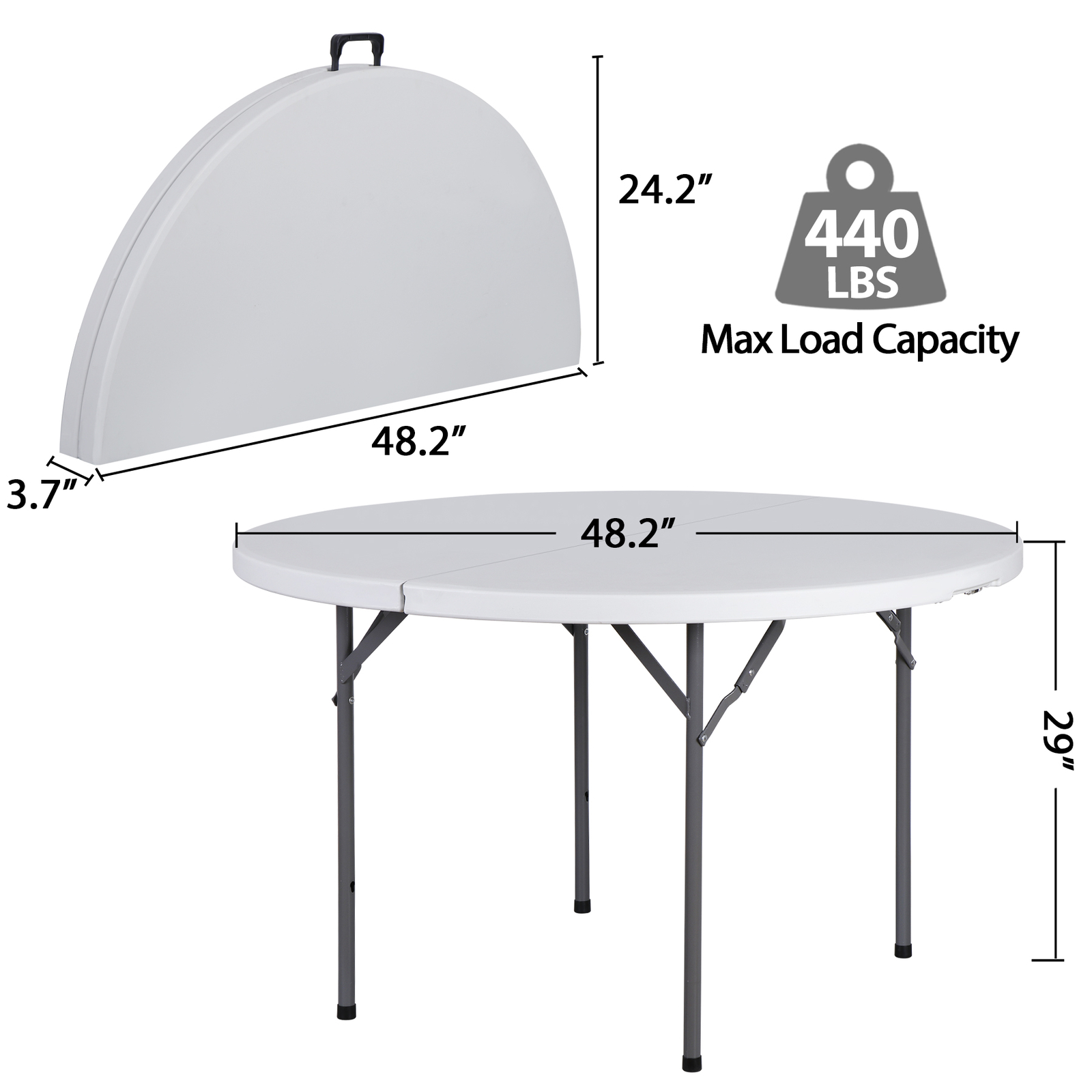 4 Ft Round Folding Camping Table White for Indoor Outdoor Party Banquet