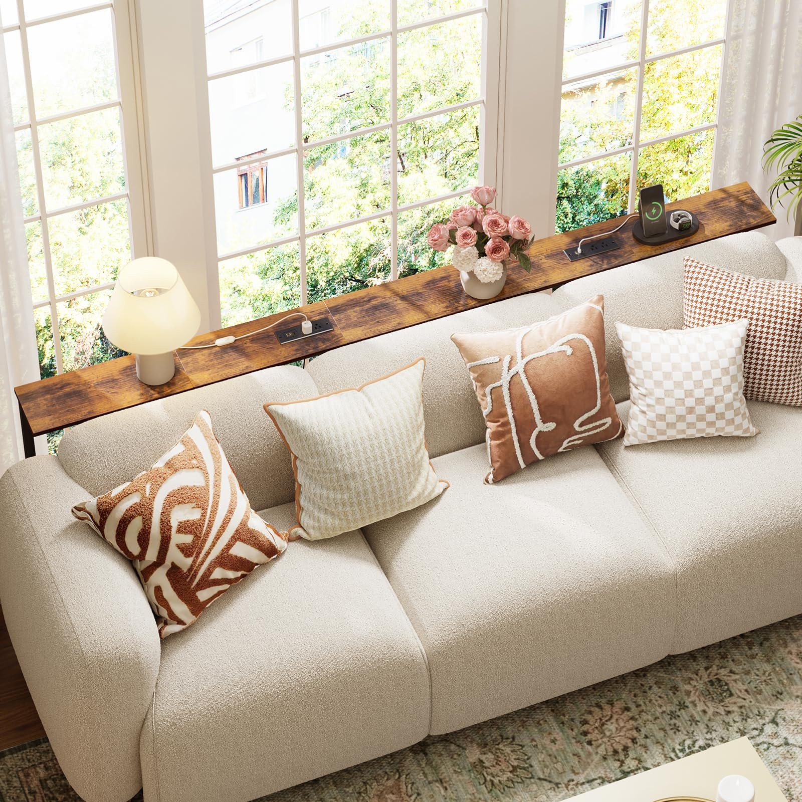 79in Behind The Couch Table Skinny Adjustable Height Sofa Table with Outlet N…