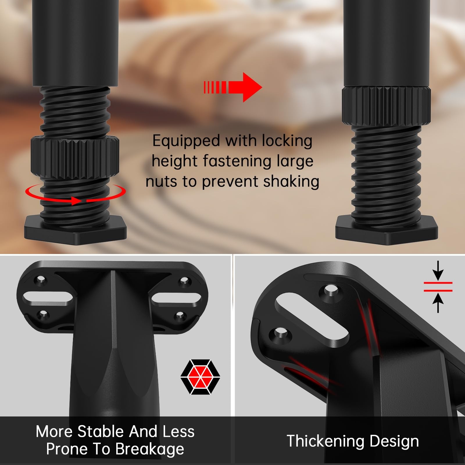 Porohom 4 Pcs Adjustable Height Center Support Leg Bed Frame 7.7-13.3 Upgrade