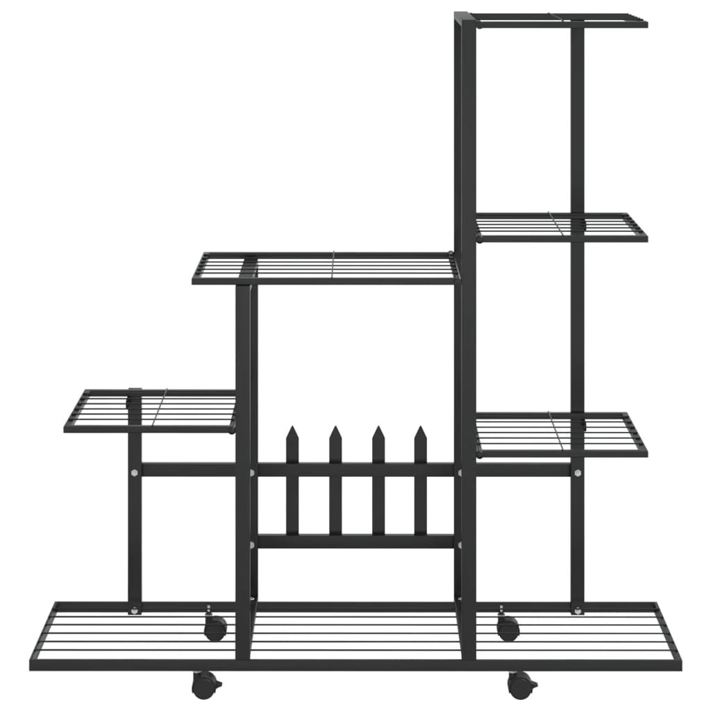 Flower Stand with Wheel 37.2″x9.8″x36.4″ Black Metal