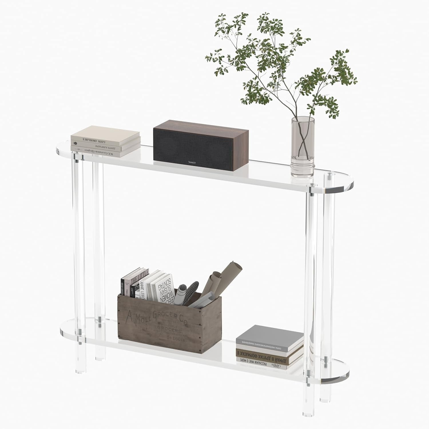 Modern Acrylic Console Table – 2-Tier Narrow Entryway Sofa Table, Clear
