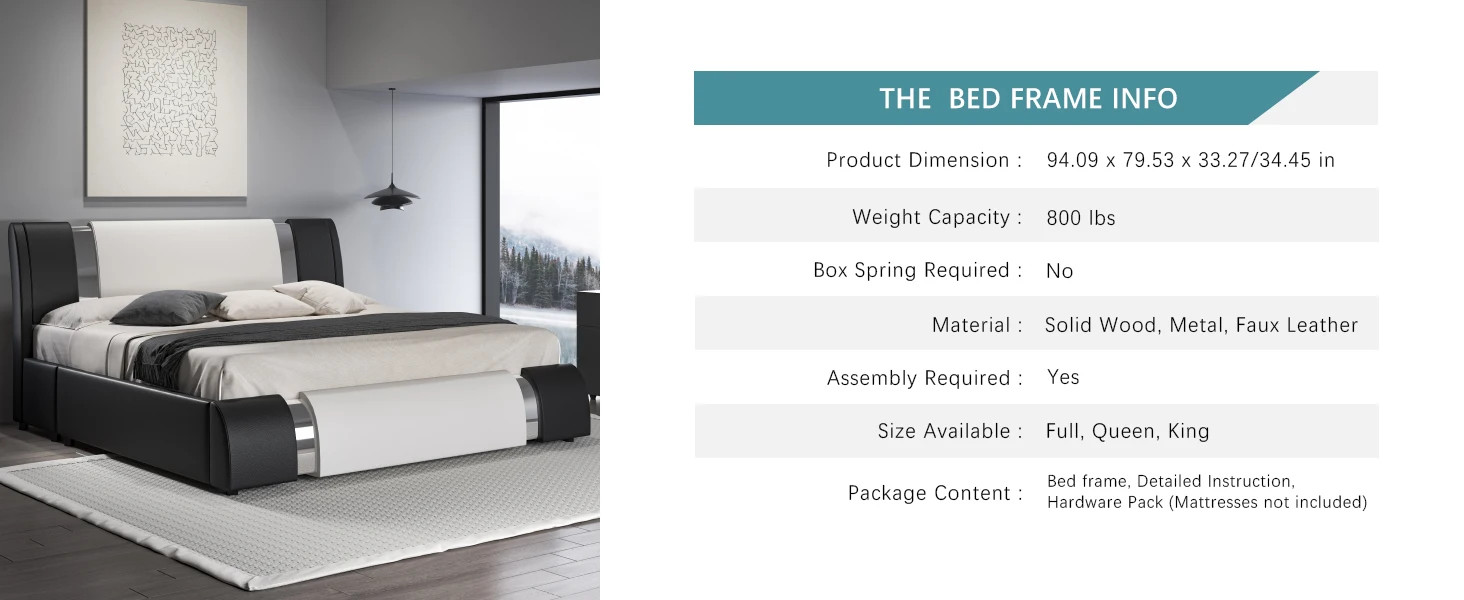 HOOMIC Modern Faux Leather Bed Frame with Iron Pieces Decor, Low Profile Platfor