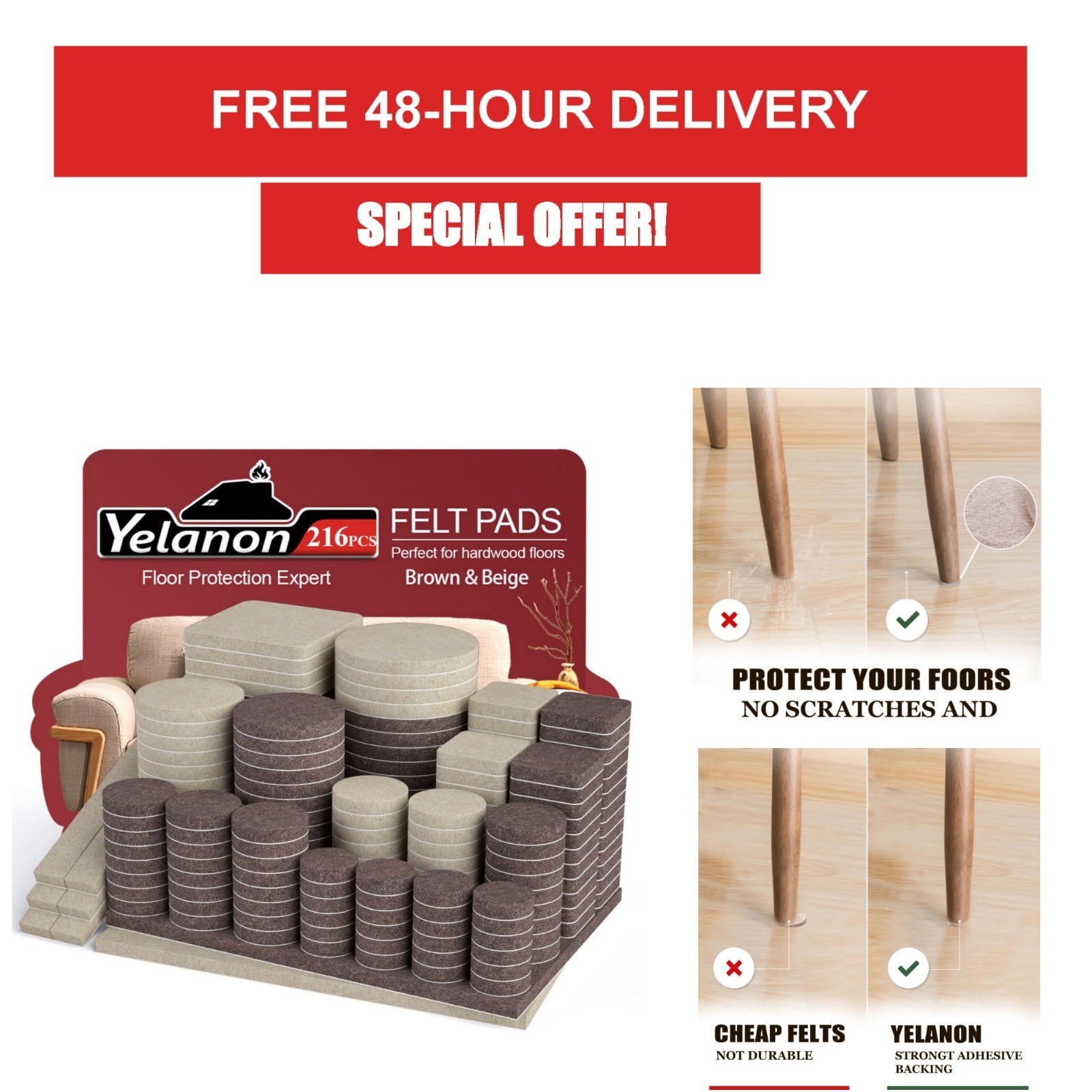 Felt Furniture Pads for Hardwood Floors – 216 Pcs Premium Floor Protectors