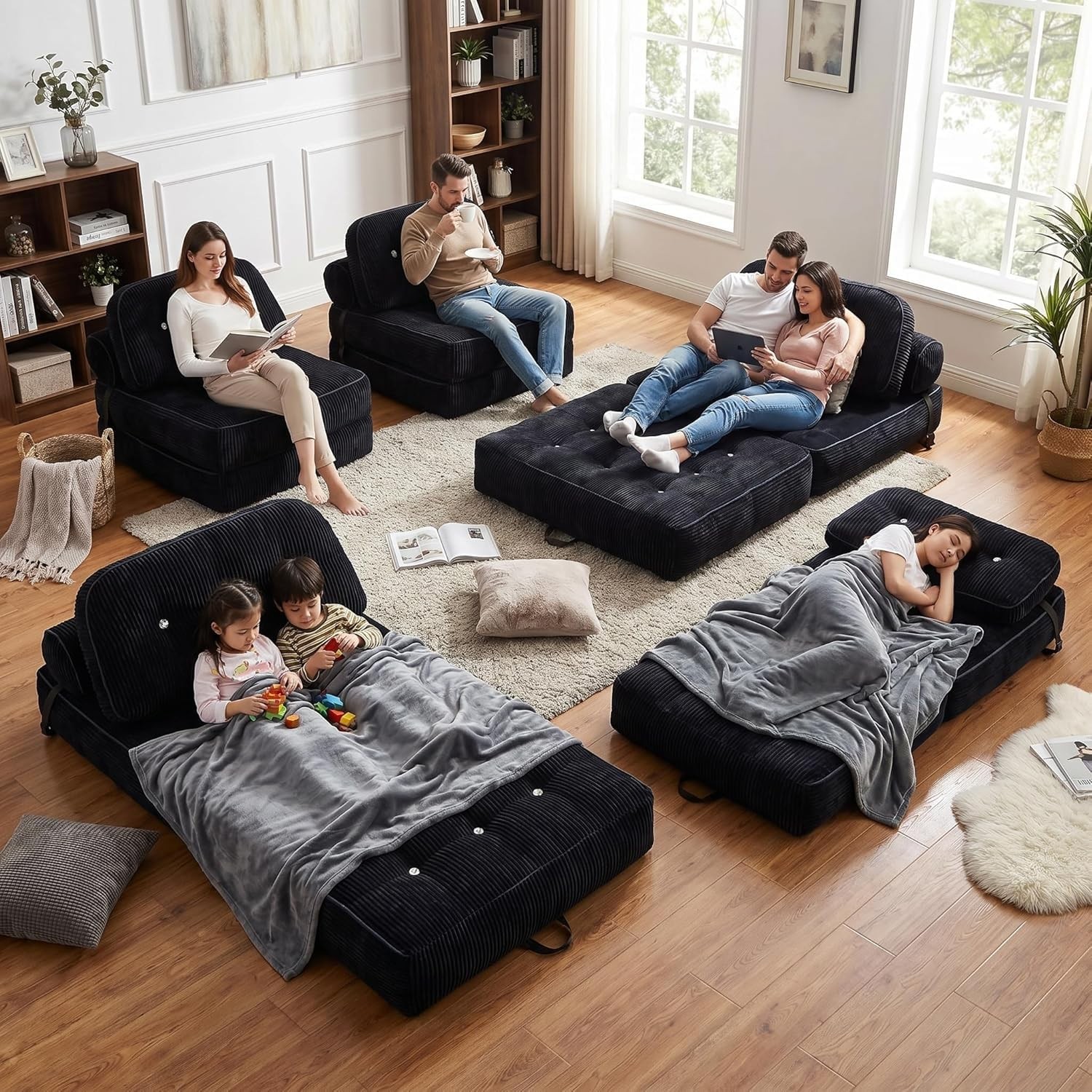 Folding Futon Sleeper Sofa Bed Chair, No Assembly, Black 5 | Dual-layer flannel