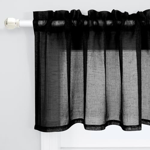 Valances for Windows,Sheer Gauze Lace Look 52″W x 18″L (Pack of 1) Black