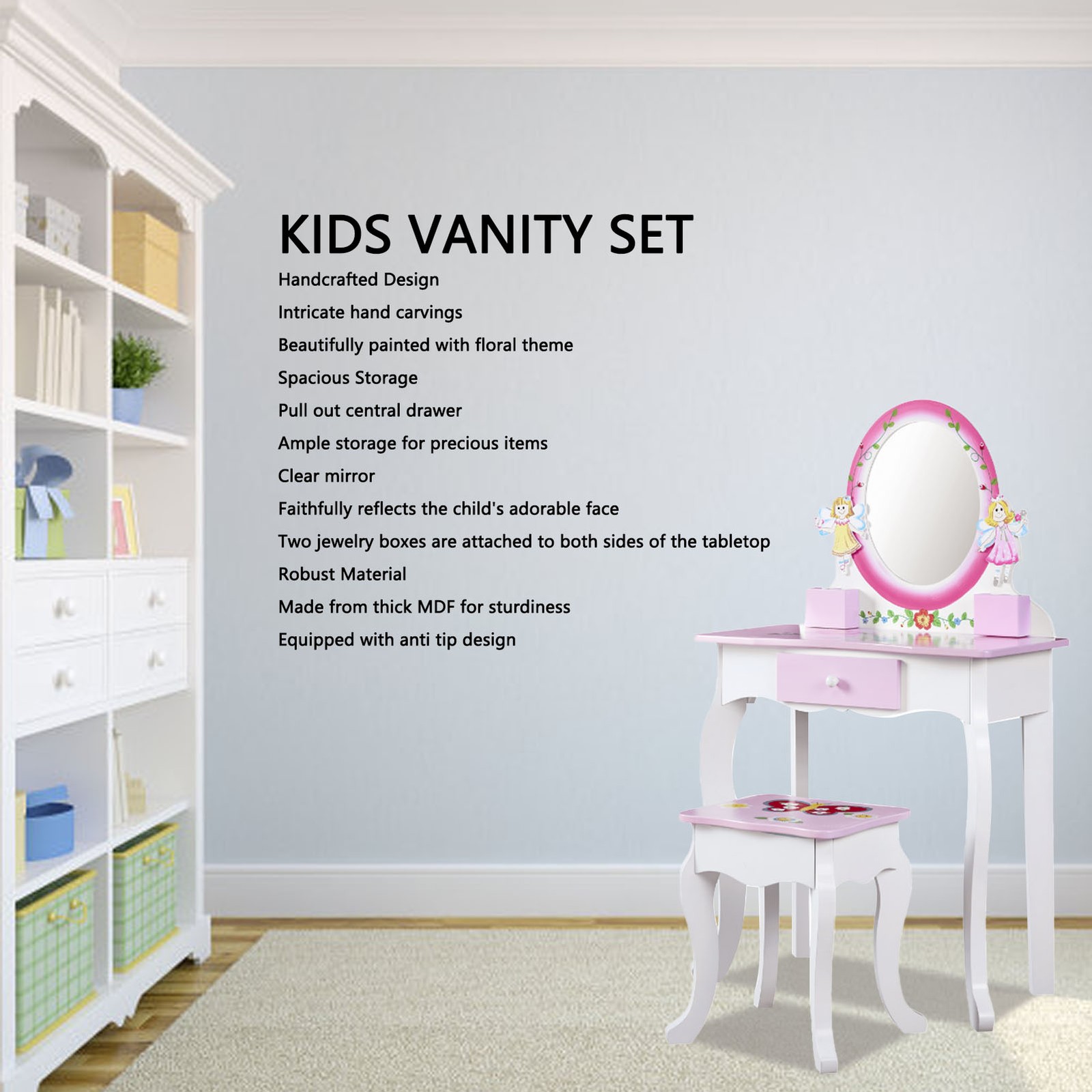 Kids Wooden Vanity Set Easy Assembly Step-by-Step Instructions Included