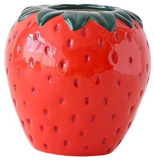 Strawberry Ceramic Vase, Creative Red Ceramic Strawberry Planter Unique Flower