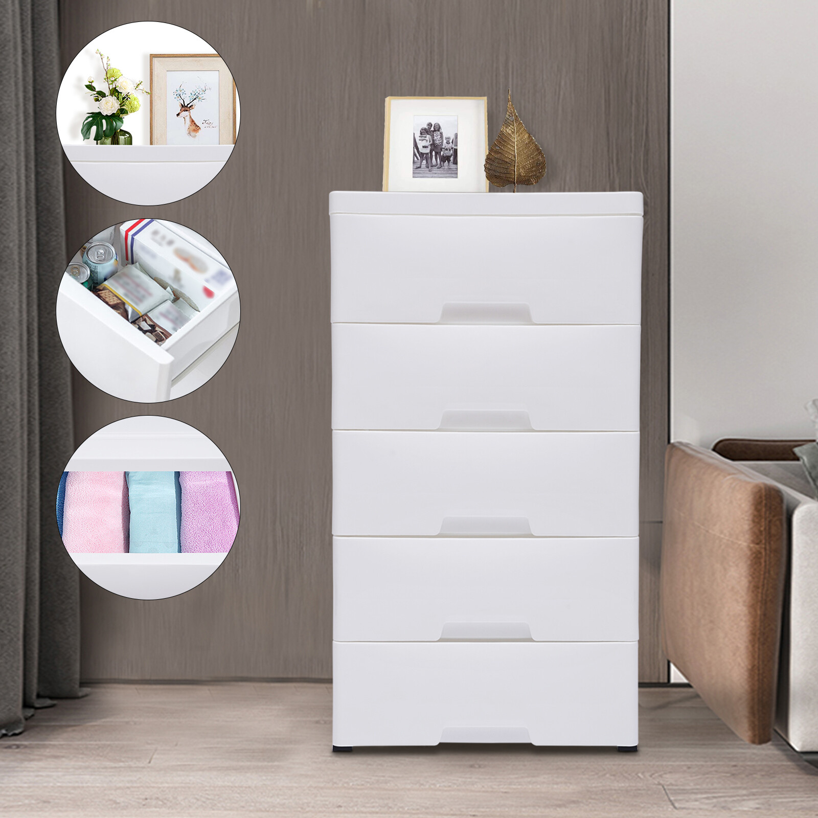5 Drawers Plastic Storage Cabinet Detachable Drawer Tower Case Clothes Organizer