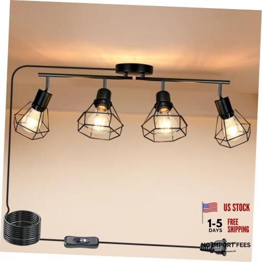 Plug in Track Lighting Fixtures Ceiling, Adjustable Track Light Black, 4-Light