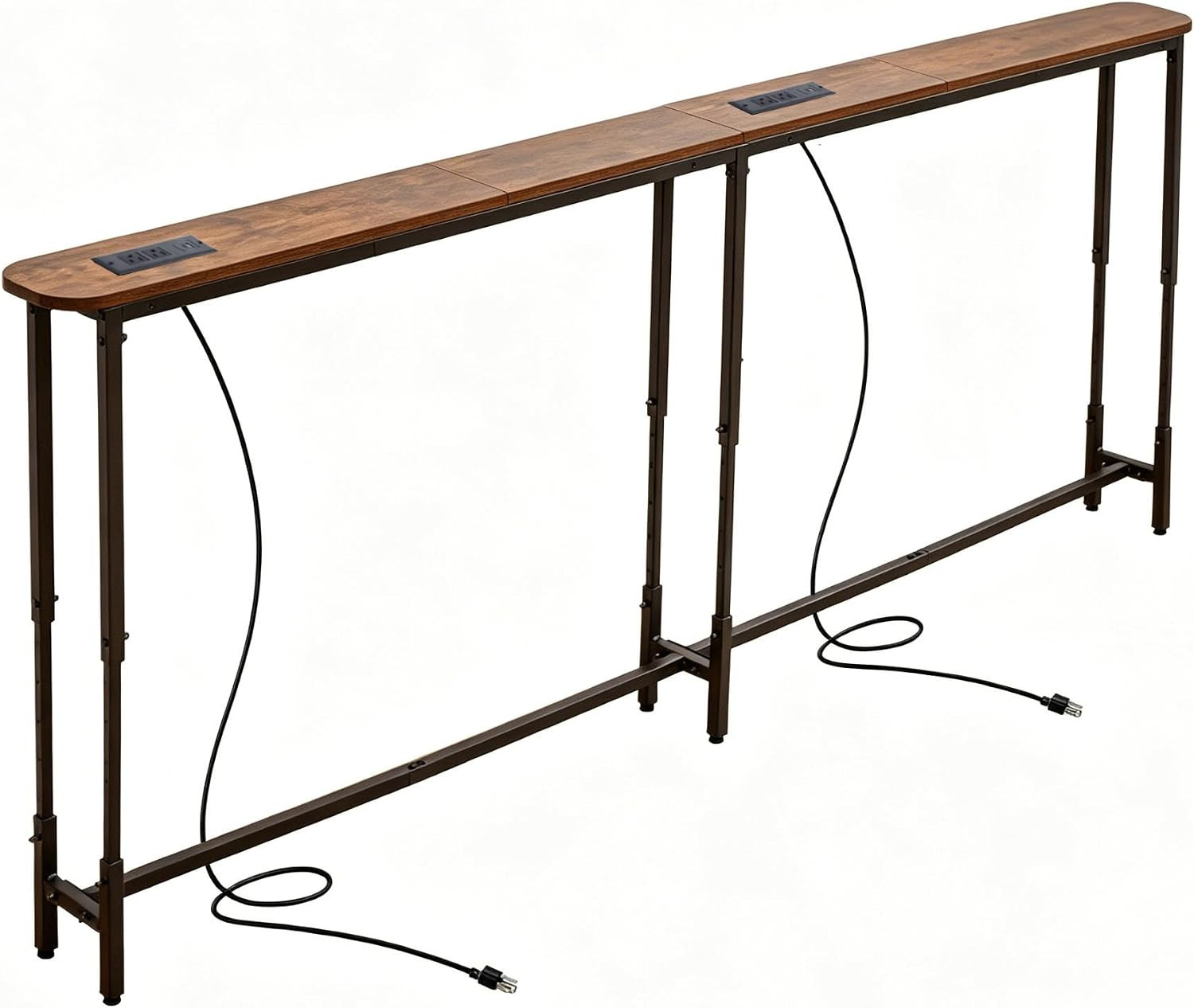 Narrow 78.8″ Sofa Table with Power Outlets & USB Ports, Rustic Brown Finish