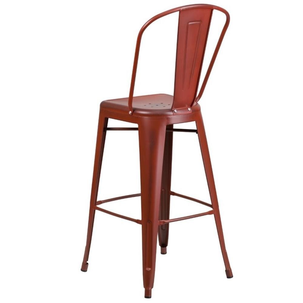 Home Square 30″ Metal Bar Stool in Distressed Kelly Red – Set of 2