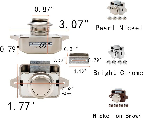 5Sets Push Button Latch Cupboard for RV Camper Motor Home Caravan, Nickel on Bro
