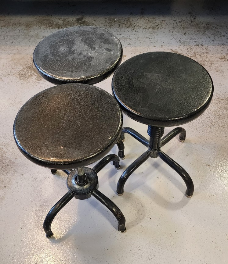 Set of 3 Black Metal Round Top Backless Stools, Industrial, Fully Assembled