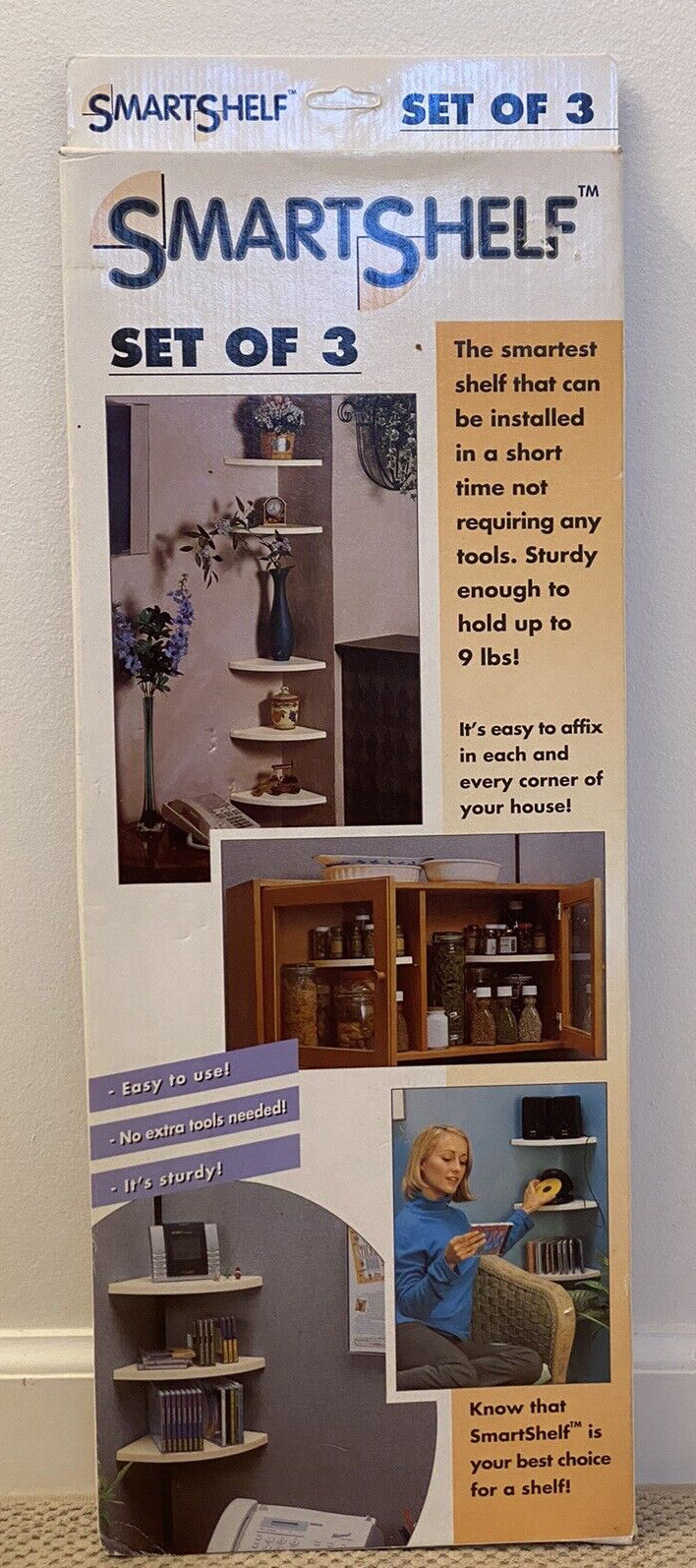 SMART SHELF Set of 3 Floating Shelves (No Tools Required) Each Holds Up to 9 lbs