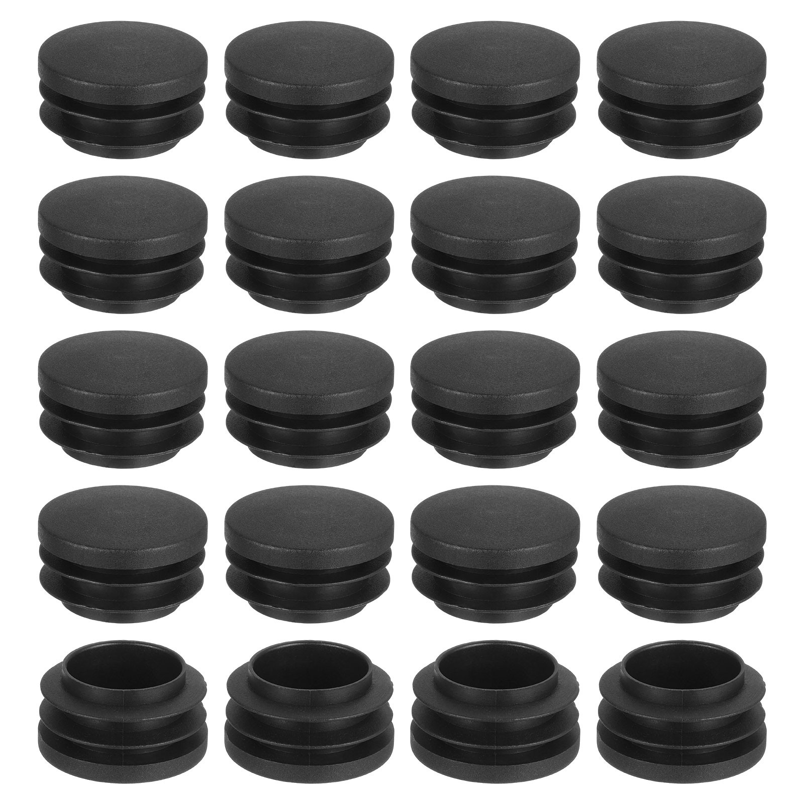 Plastic Hole Plugs, 20 Pcs 22x35mm Round Pipe Tubing End Cap, Black