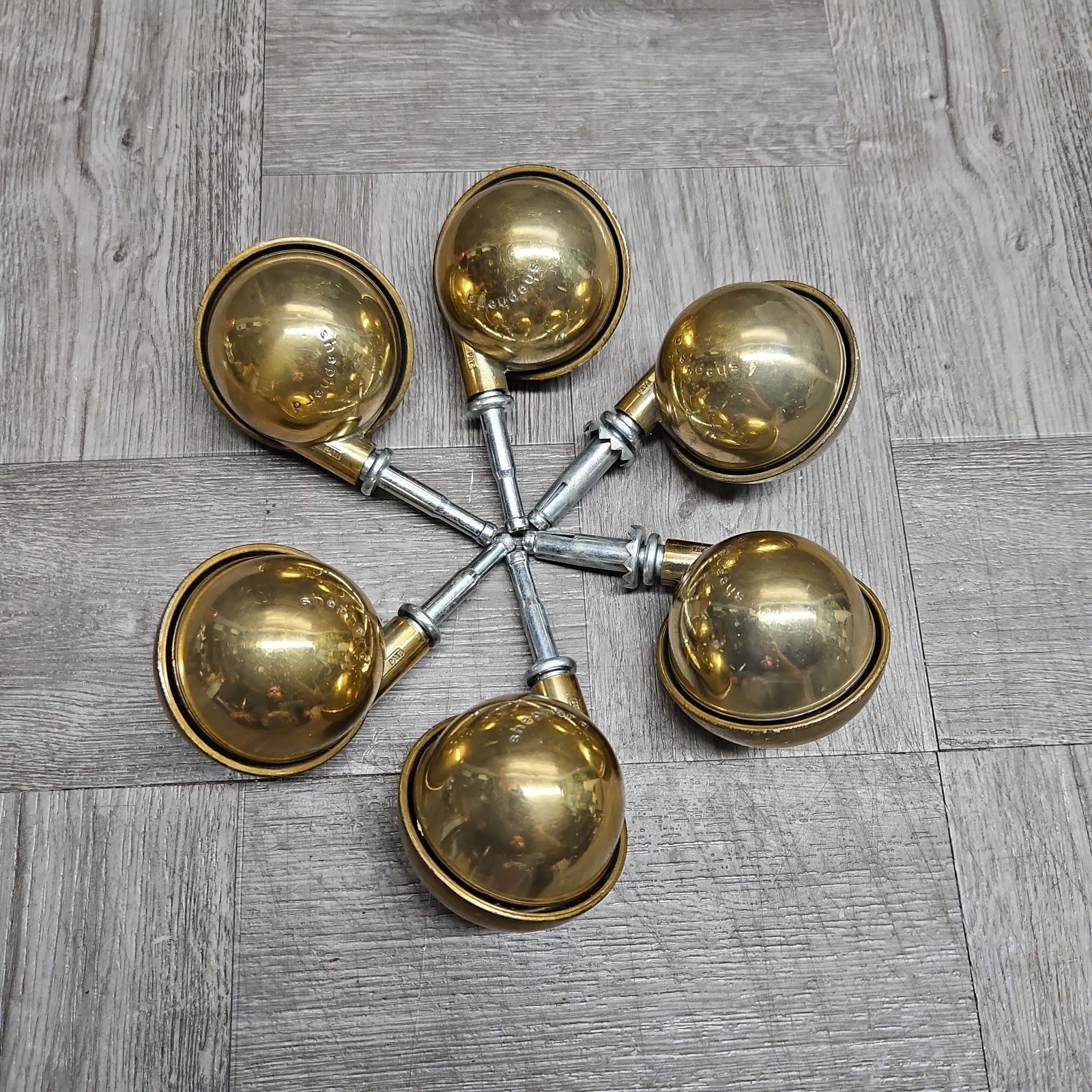 (6) Vintage Shepherd Brass Ball Caster Wheels 2.5″ MCM Furniture Rollers