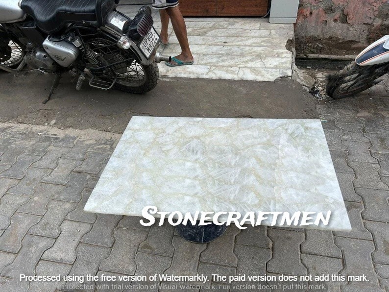 White Quartz Stone Coffee Table Top, Quartz Agate Center Hallway Furniture Table