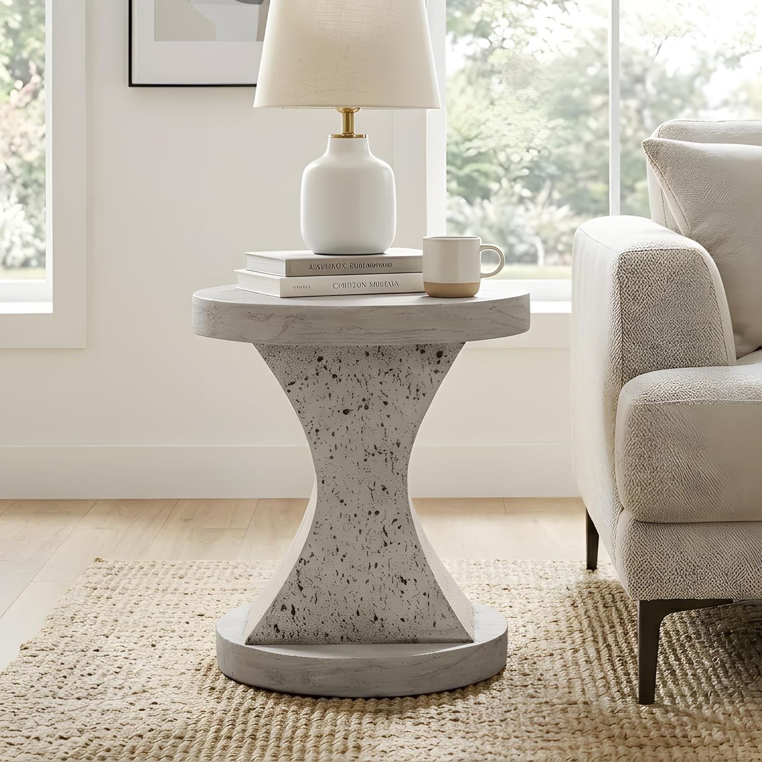 17.91″ Round MGO Side/End Table W/ Natural Stone & Wood-Look Finish Patio Living