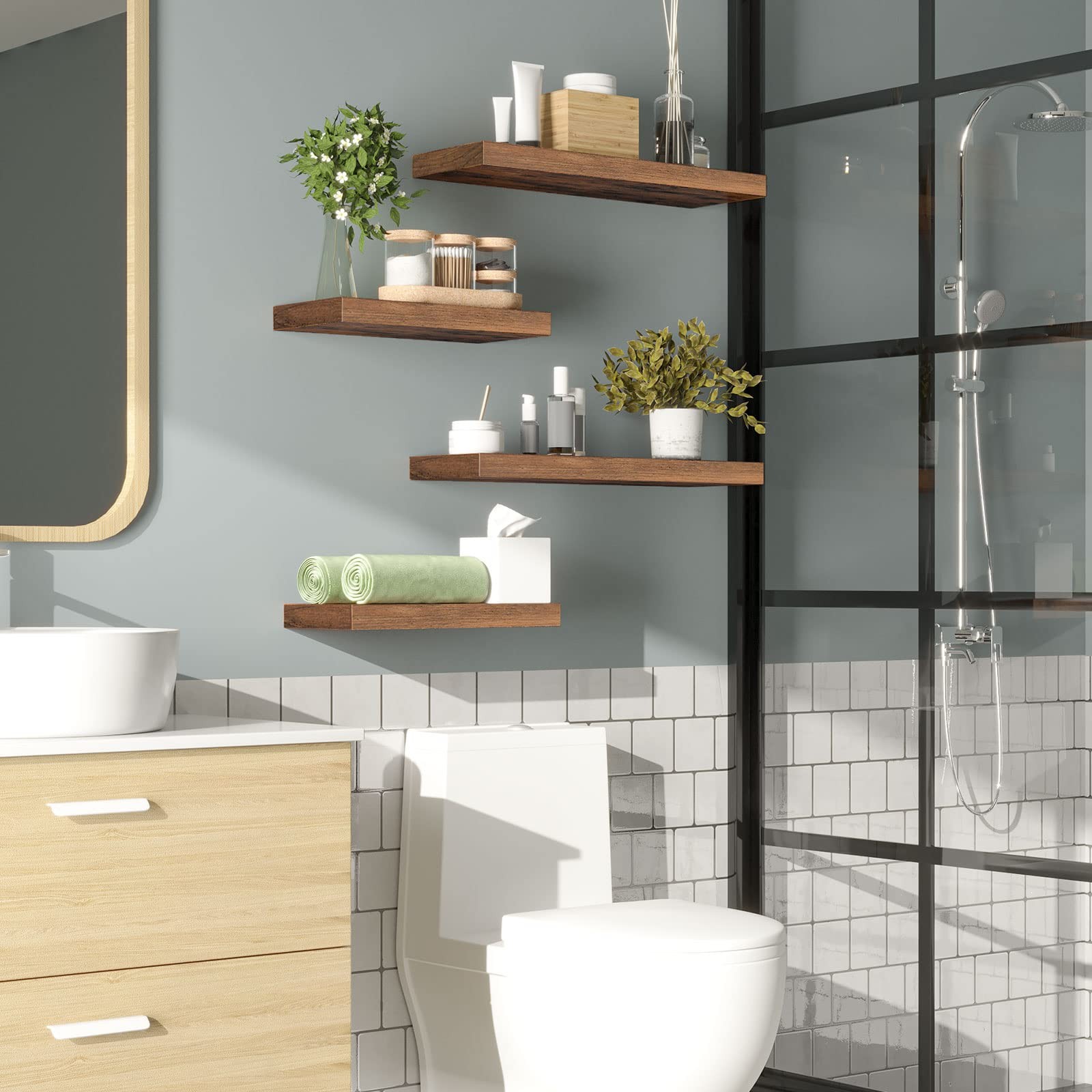 HOOBRO Floating Shelves for Wall, Wall Mounted 15.7 Inches, Rustic Brown