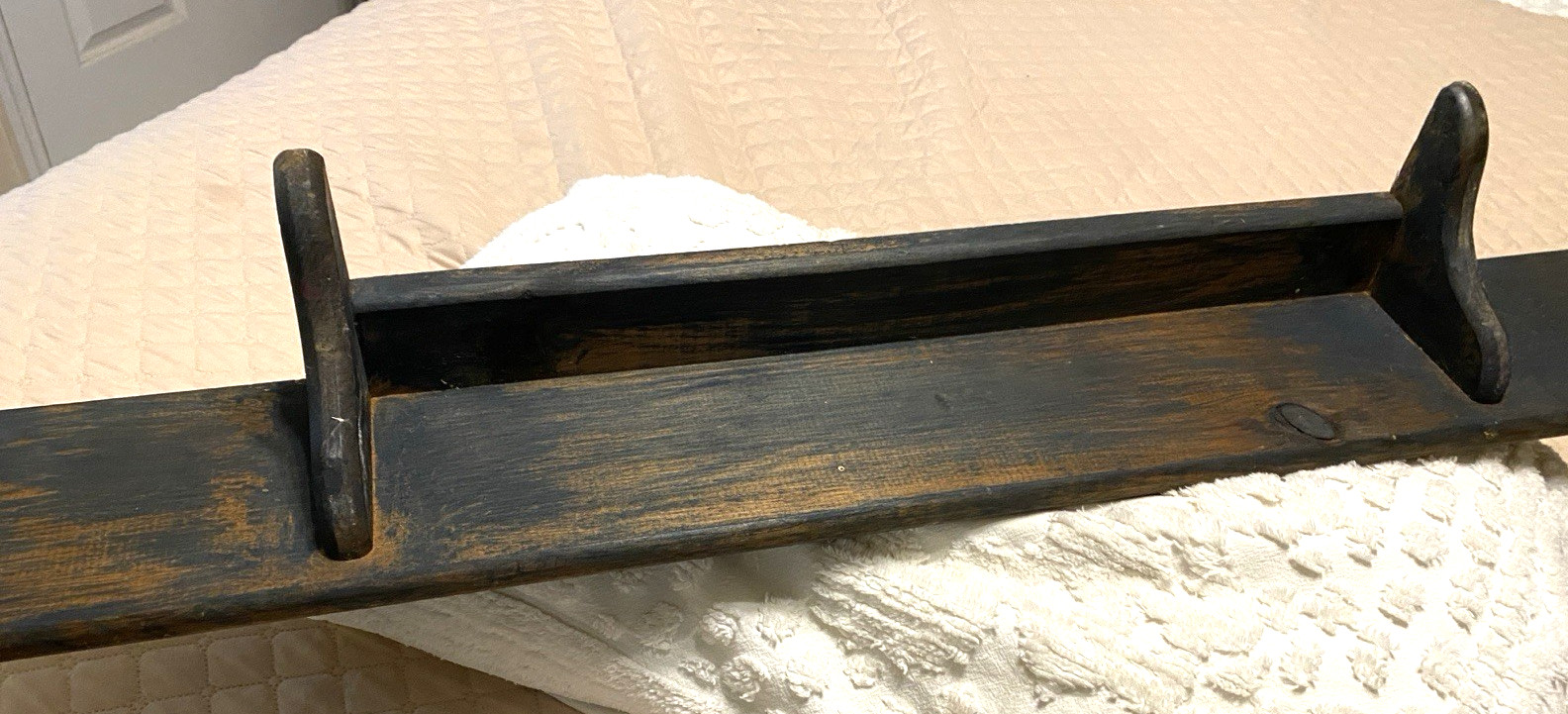 SIMPLE SOLID WOOD FARMHOUSE STYLE WALL SHELF – DARK STAINED FINISH – 36″ LONG