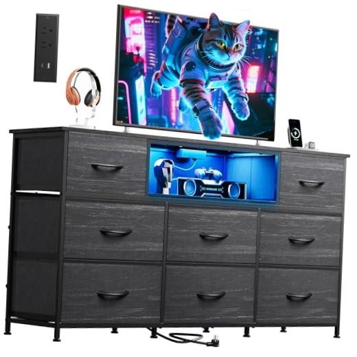 Charcoal Black Wood Grain Print 13.78″D x 57.87″W x 26.38″H (8 Drawers)