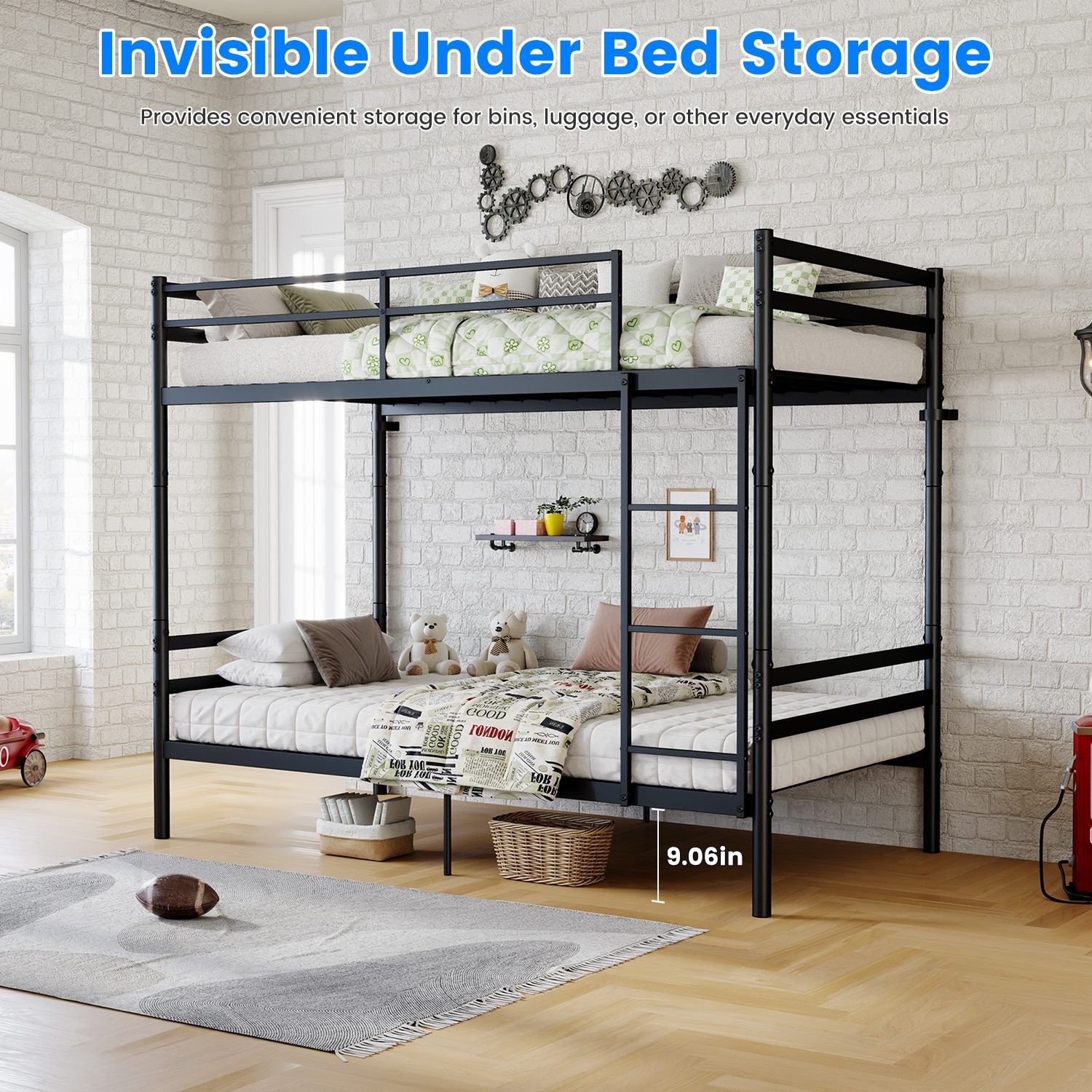 Metal Bunk Bed Twin Over Twin – Heavy Duty Industrial Bed w/ Safety Guard Rails