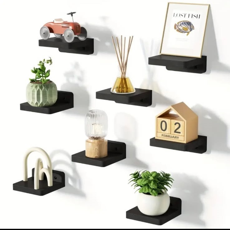 8 MINI DISPLAYBLACK SHELVES, WALL MOUNTED RUSTIC LOG WOOD 4 X4 X1.6 8LB CAPACITY