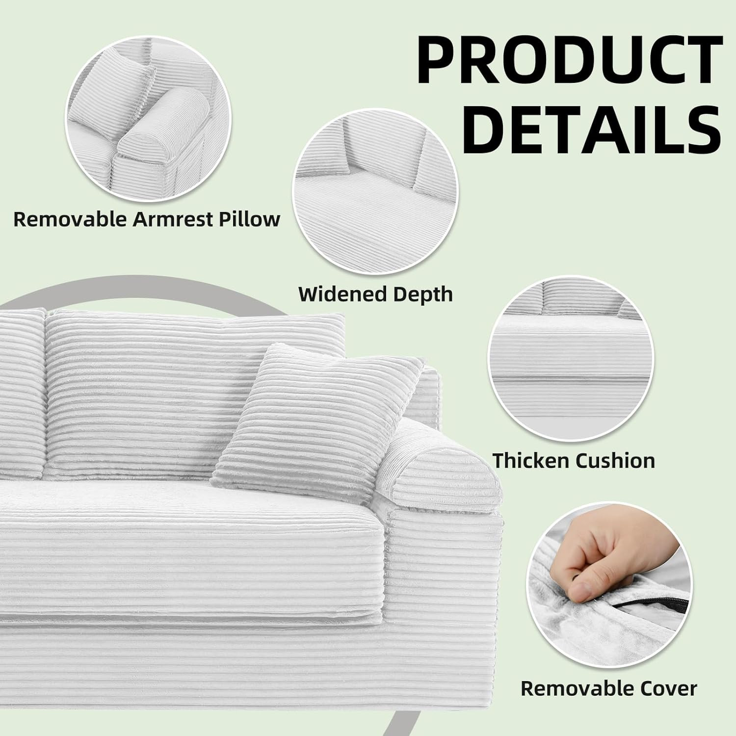 Folding Convertible Sofa Bed, 78 Inch Corduroy Boneless Cloud Couch, Futon Compr
