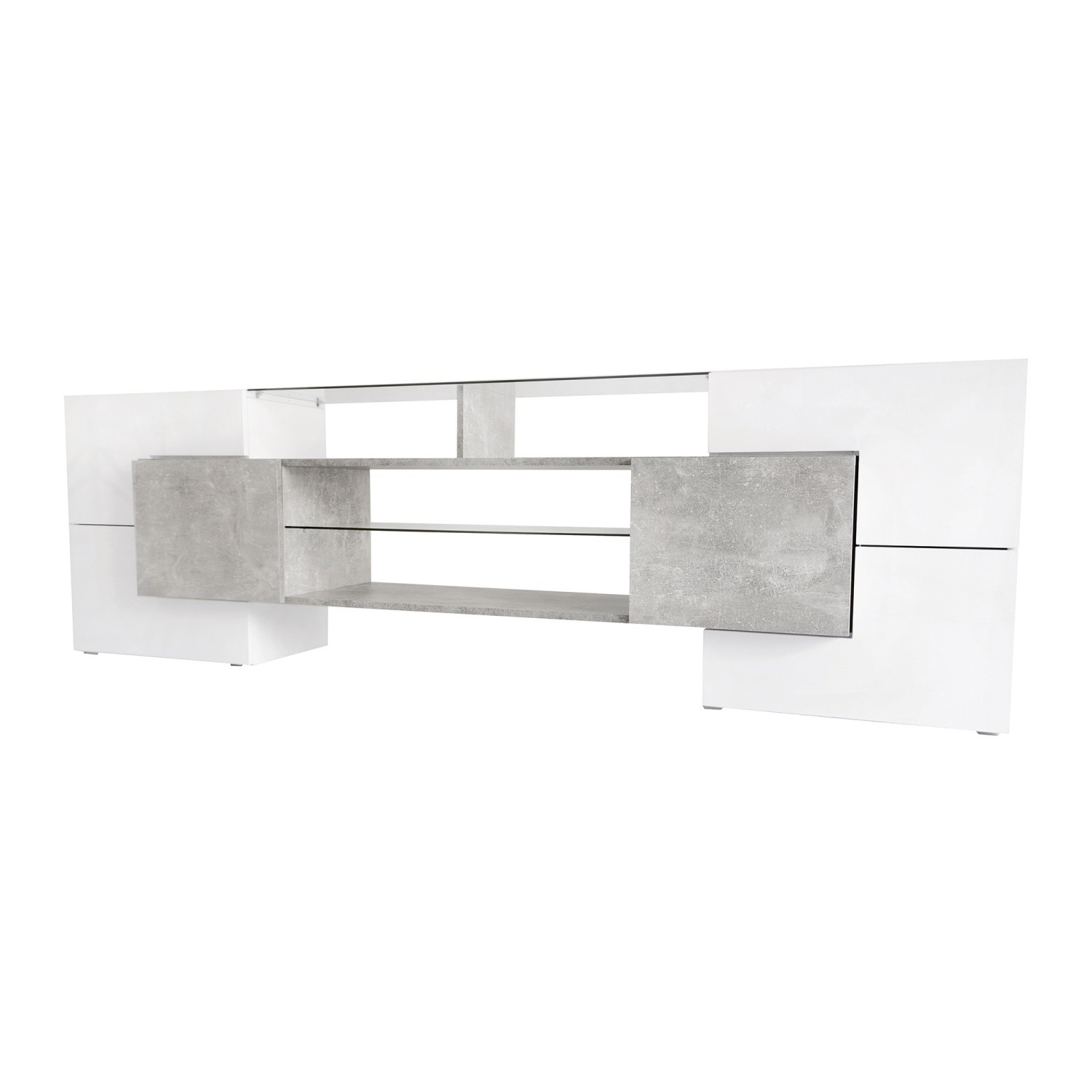 Modern TV Stand for TVs Up to 88in High Gloss Media Console w/ LED Glass Shelves