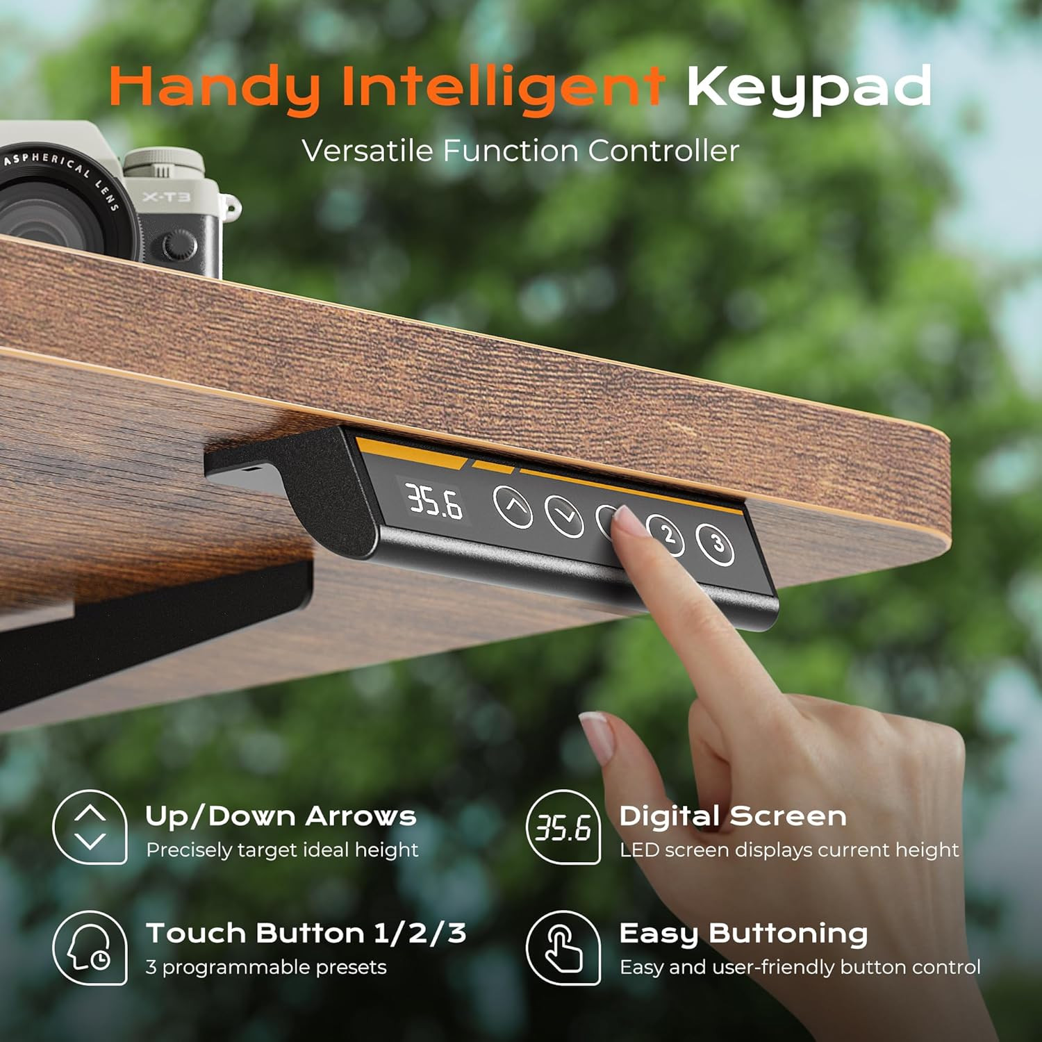 Large Electric Height Adjustable Standing Desk – Rustic Brown, 3 Preset Heights