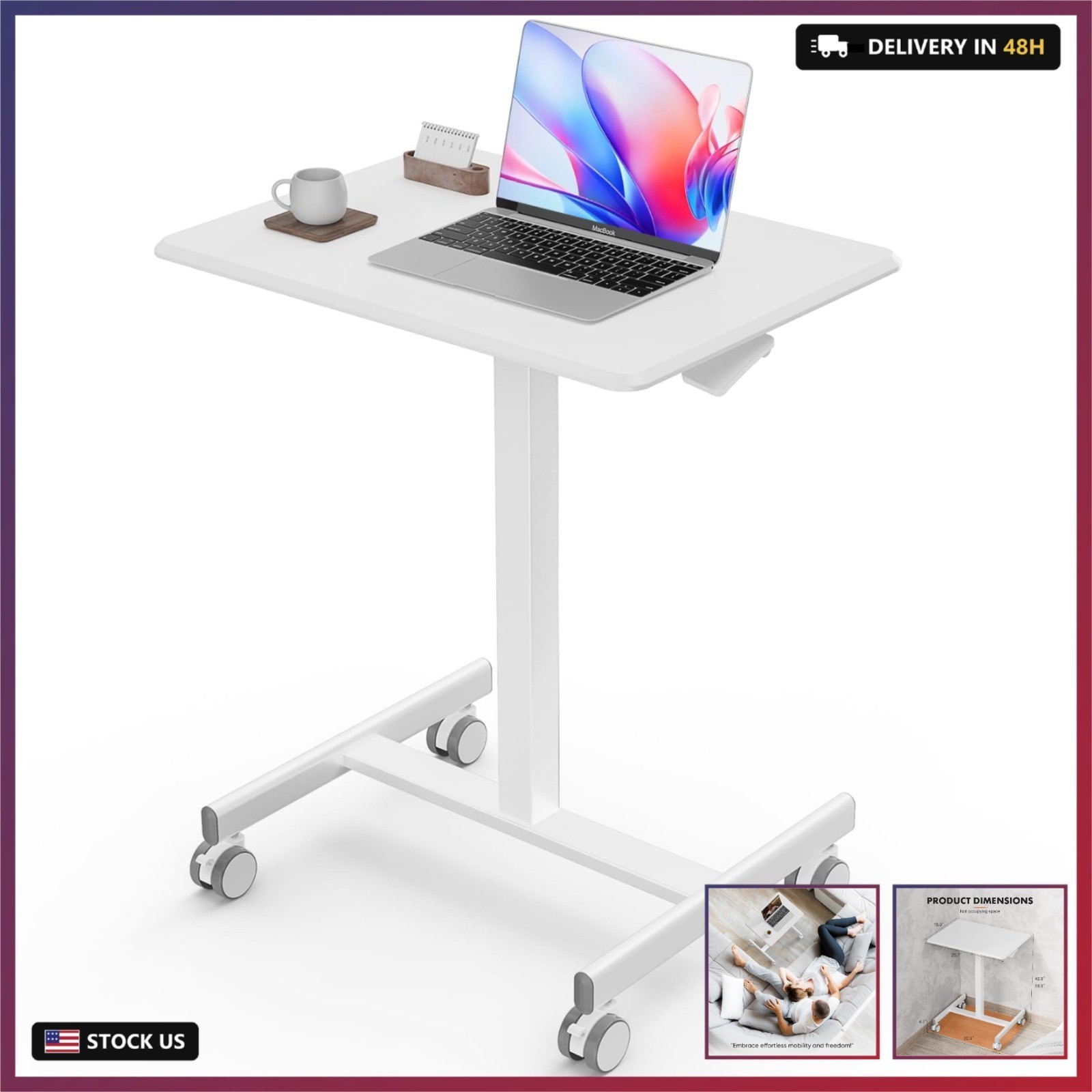 Sweetcrispy Mobile Rolling Desk with Lockable Wheels, Small Standing Laptop Desk
