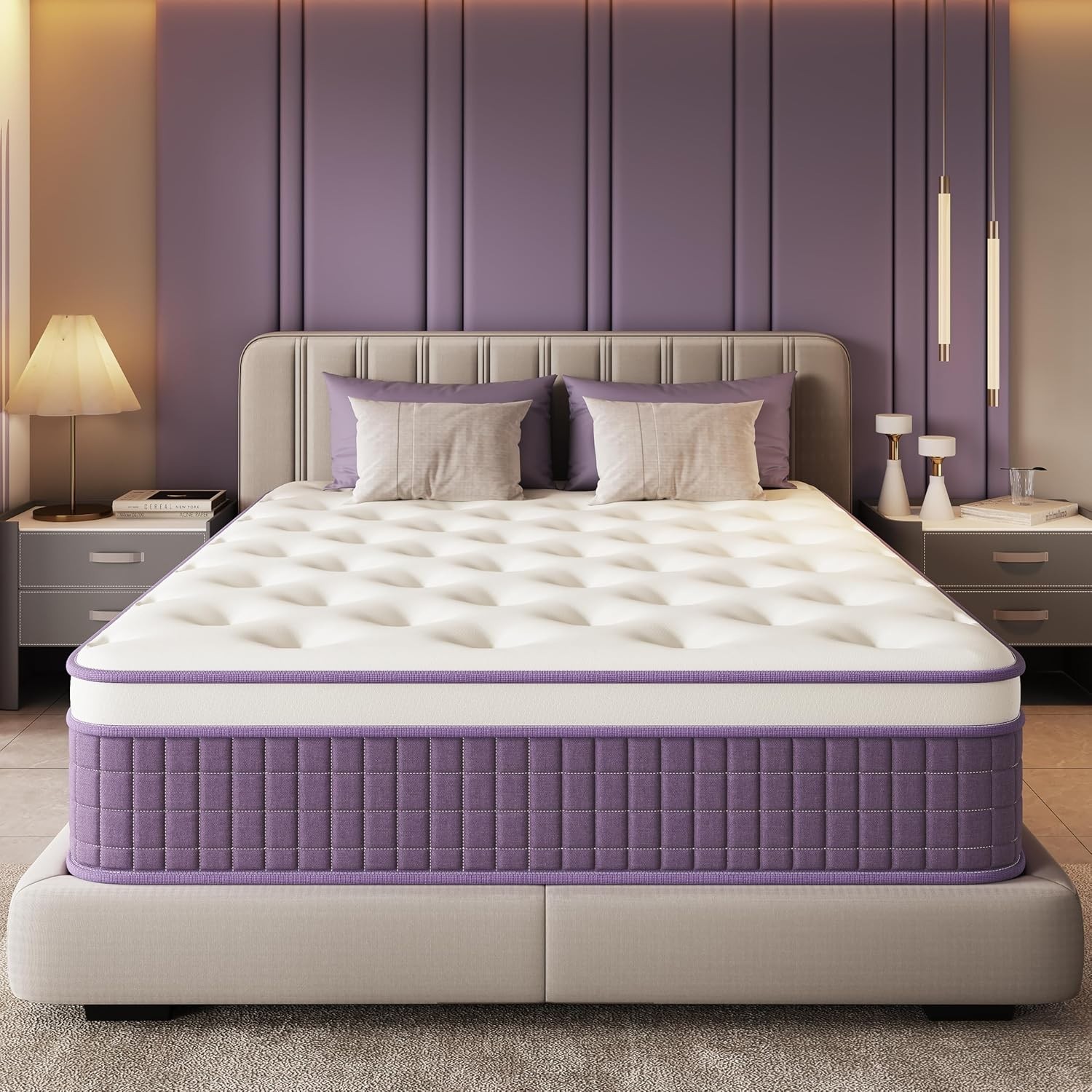 12″ Purple Hybrid Queen Mattress – Gel Memory Foam & Pocket Springs for Comfort