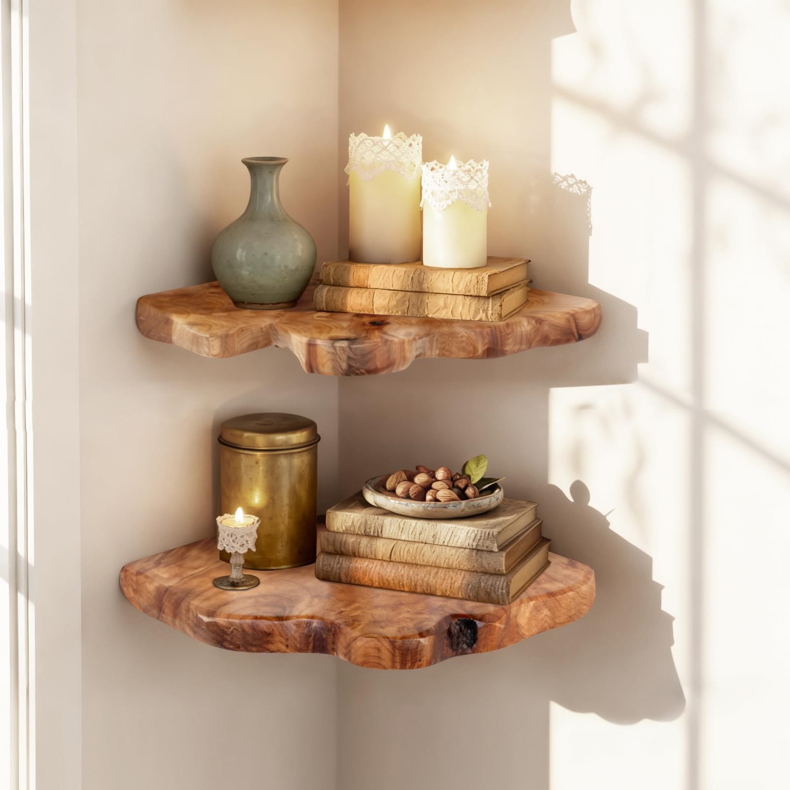 Floating Corner Shelf Set of 2 Wall Mounted, 10.86 x 11.5 Inches for Living R…
