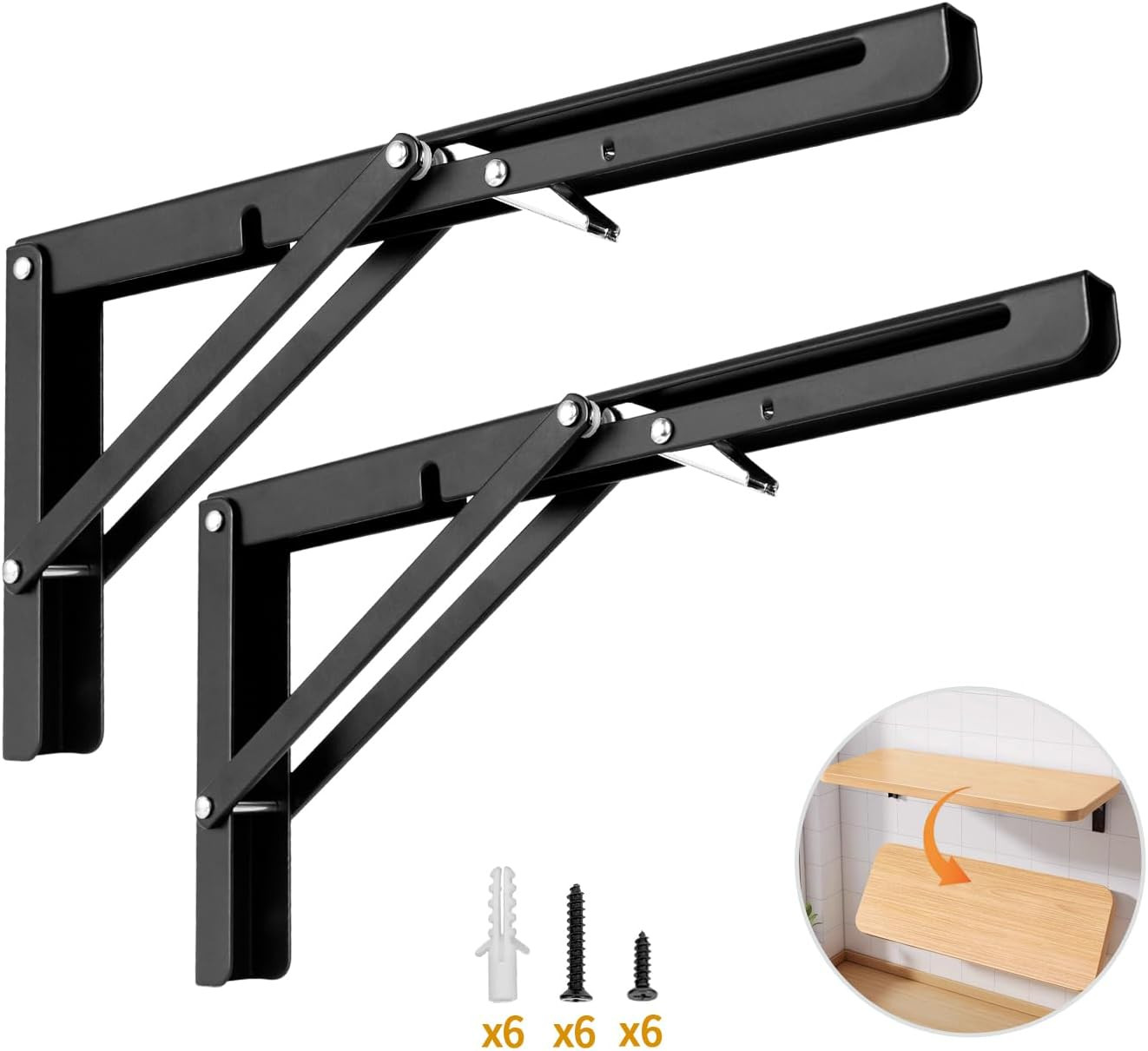 12″ Folding Shelf Bracket 2 Pack Heavy Duty Wall Mount Foldable 180lbs