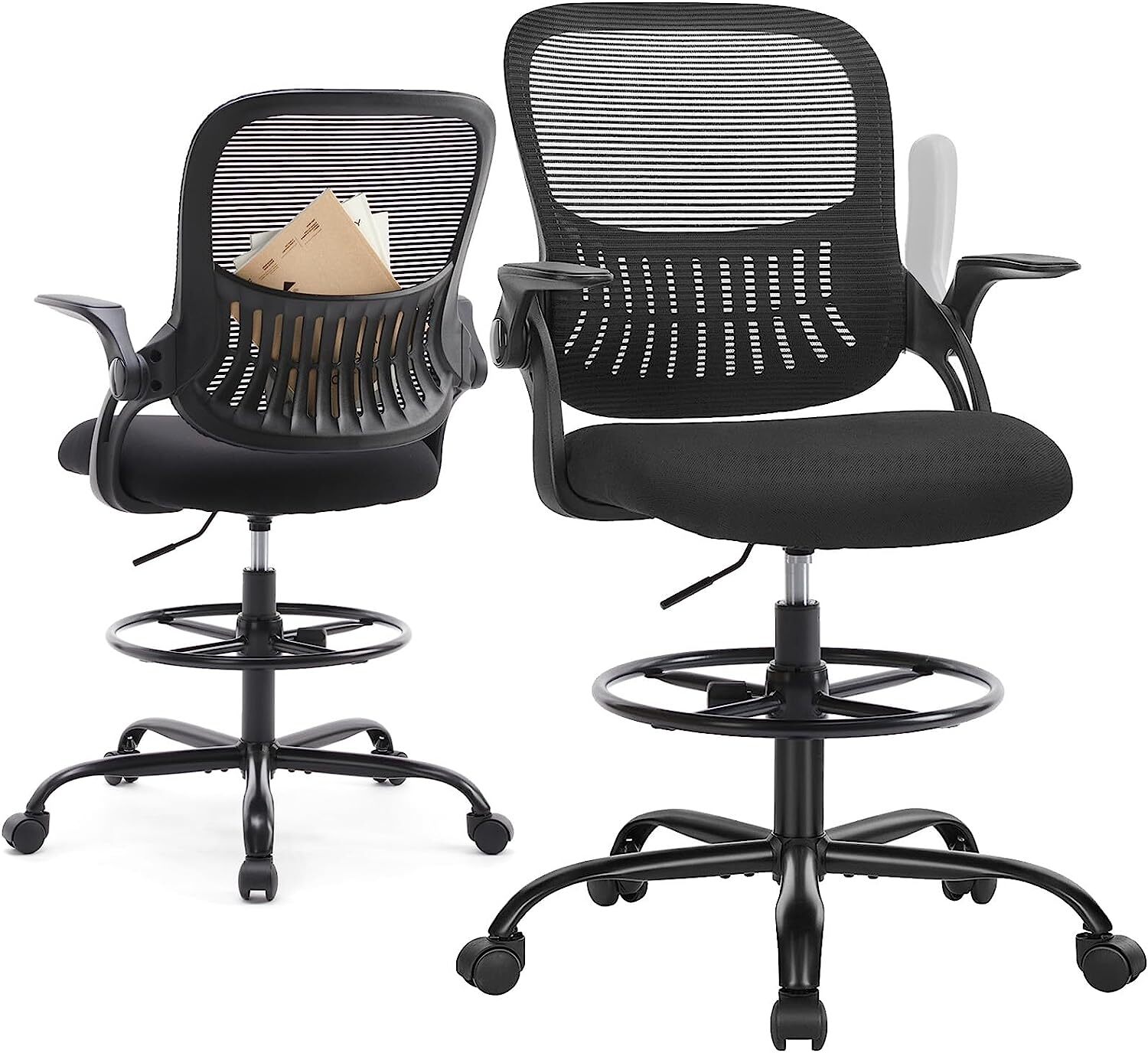 Adjustable Tall Home Office Drafting Chair Ergonomic Design with Flip Up Armrest