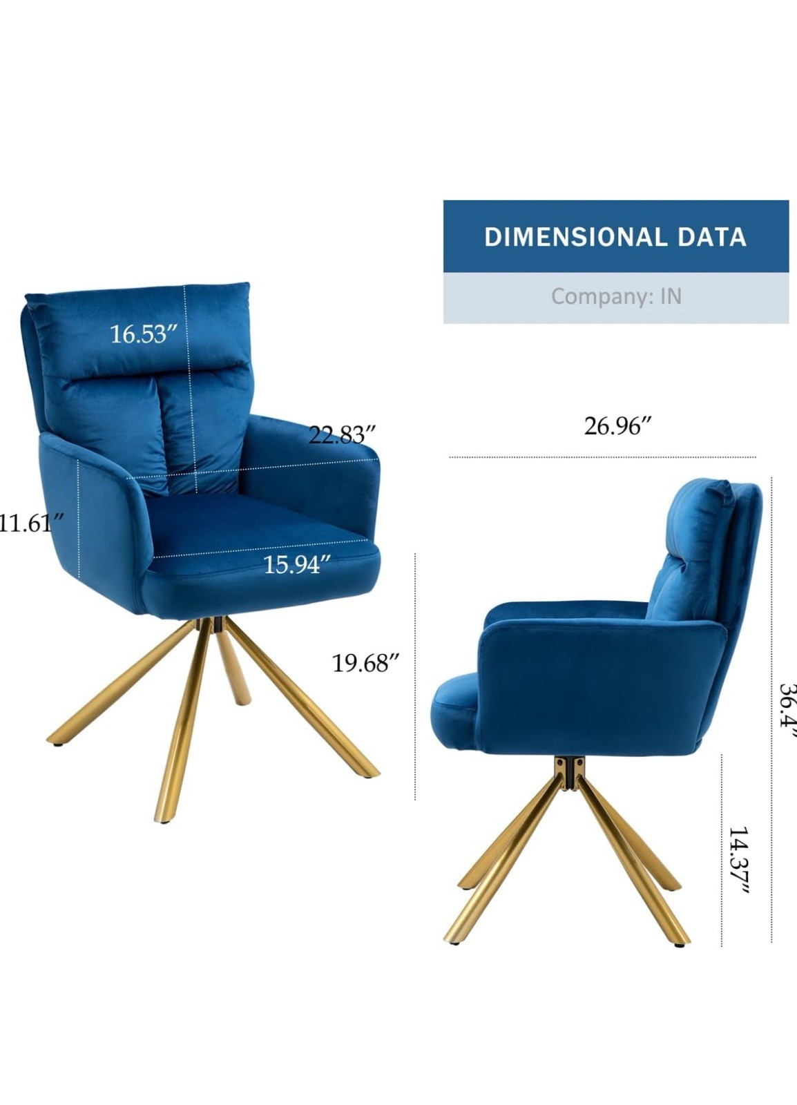 Velvet Office Desk Chair No Wheels, Modern Vanity Chair with Gold Legs, (Blue)