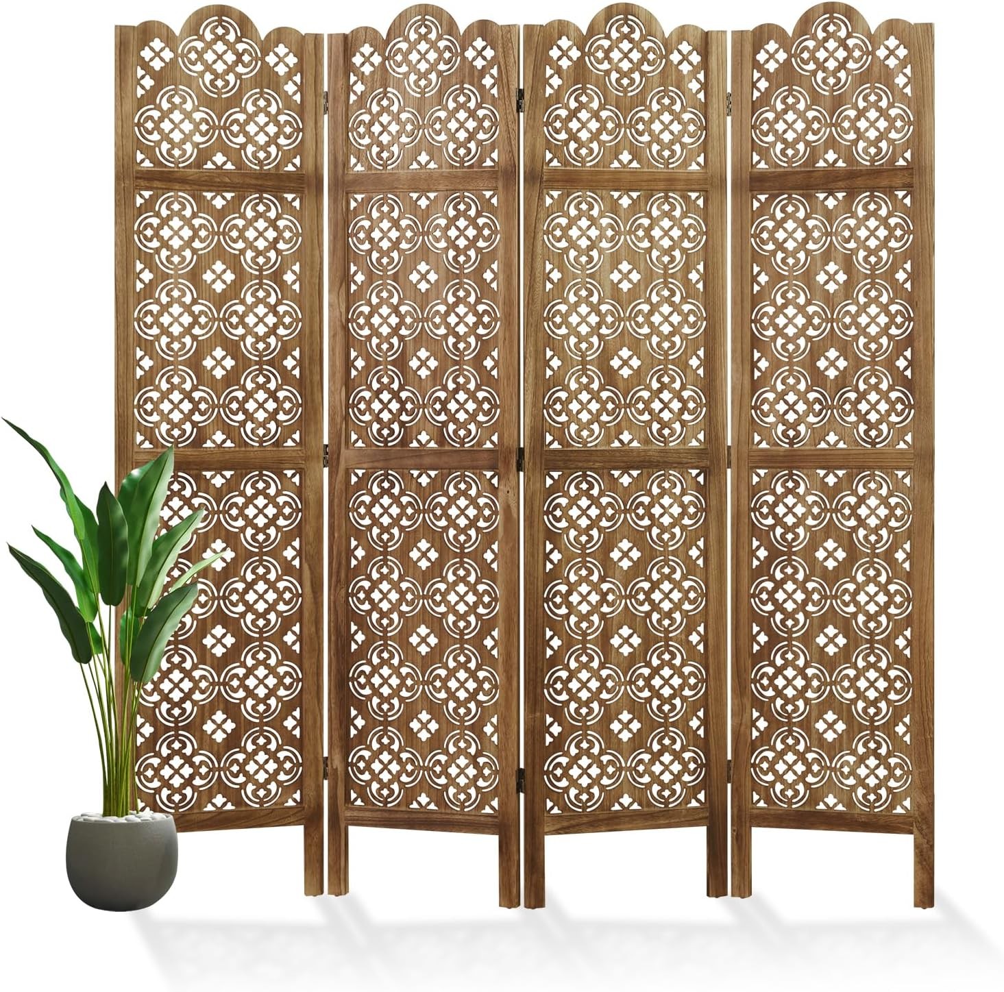 68.9Inch Folding Room Divider, 4 Panels Wood Carved Screens – Ideal Decorative