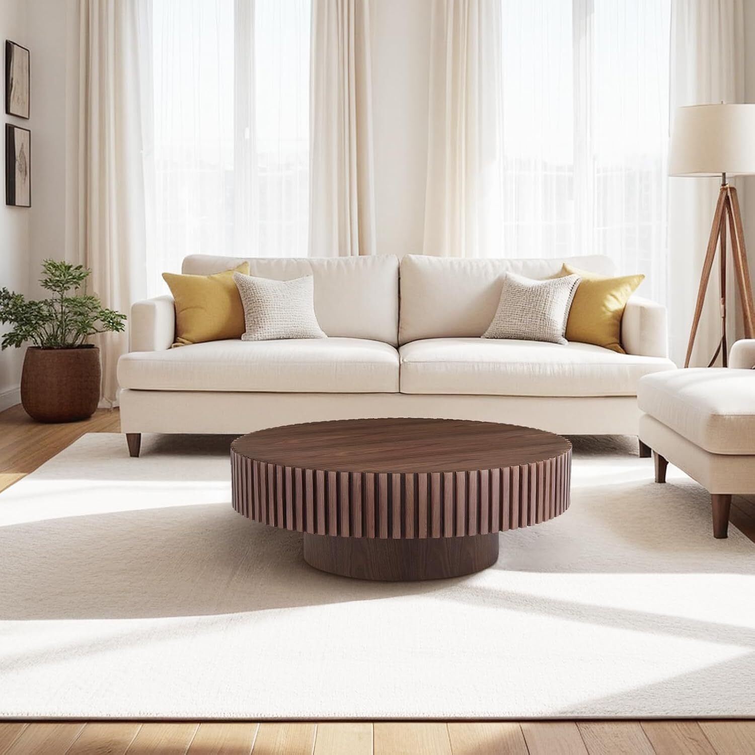 39.37″ Round Coffee Table Handcrafted Relief Sturdy Pedestal Tea Table