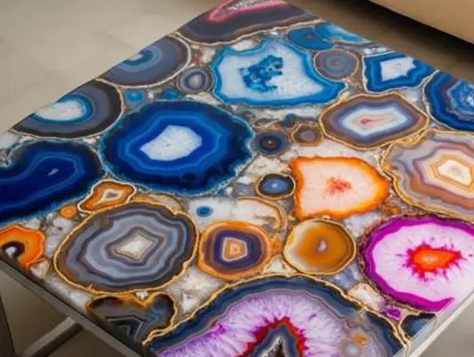 Mix Agate Coffee Table – Handmade Natural Gemstone Center Table – Luxury Table