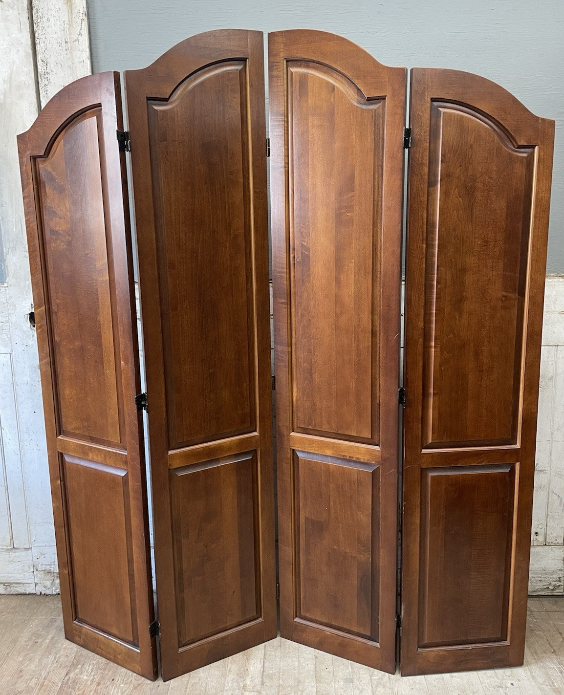 Solid Wood 4 Panel Room Divider Folding Privacy Screen Birch Raised Panel