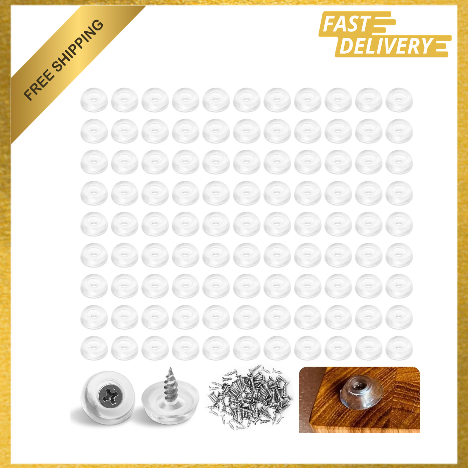 100-Pack Rubber Feet for Cutting Boards, Non Slip, Non Marking, Stainless Steel