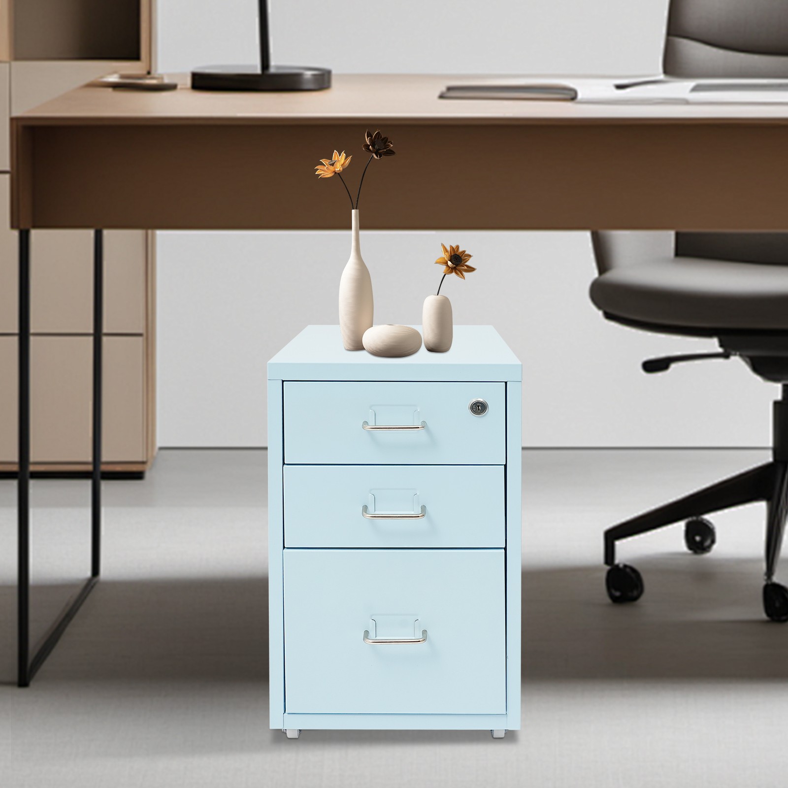 Rolling 3 Drawers File Cabinet Home Offcie Lockable Storage Cabinet with Wheels