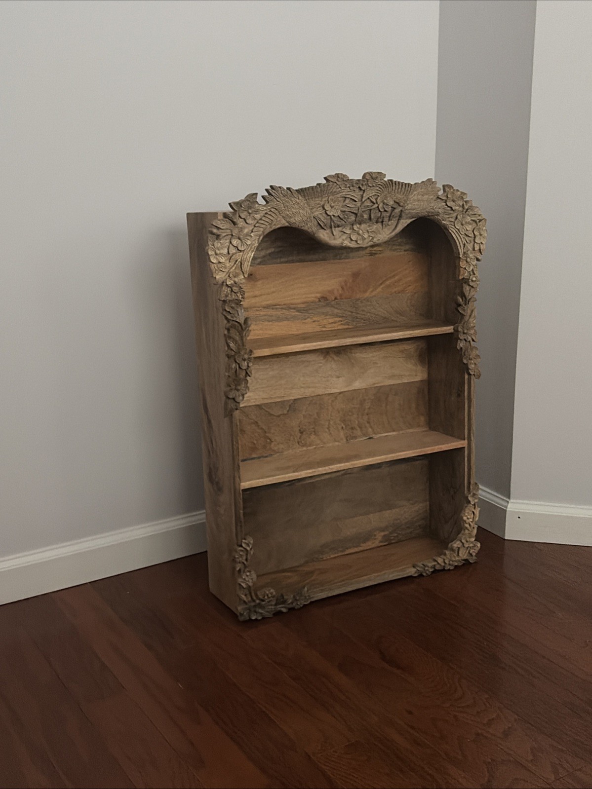 Anthropologie Phoebe Carved Floral Wood Wall Shelf 3 Tier Boho Cottagecore Wall