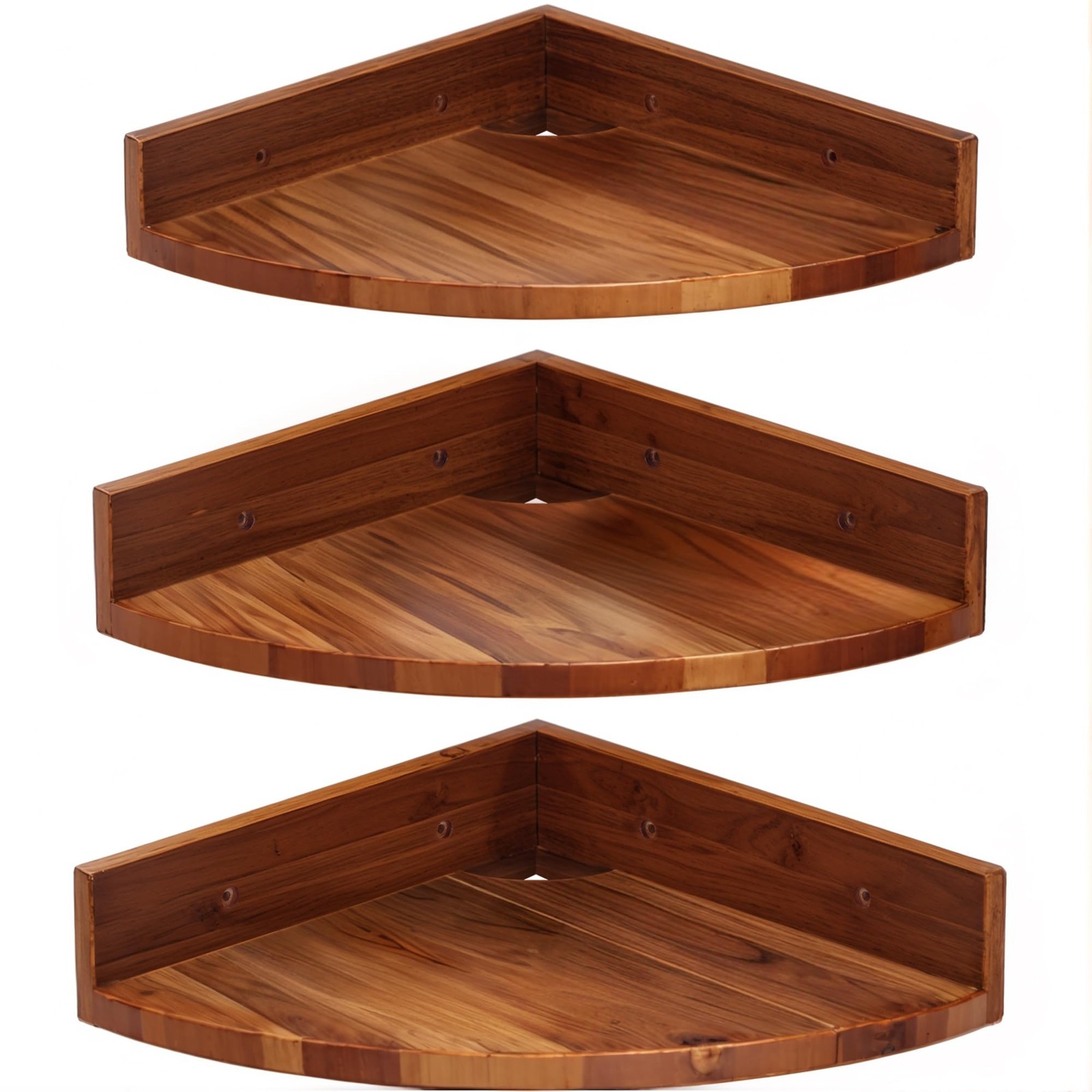 Corner Shelf Wall Mount Set Of 3 Solid Acacia Wood Round Floating Corner Shelves