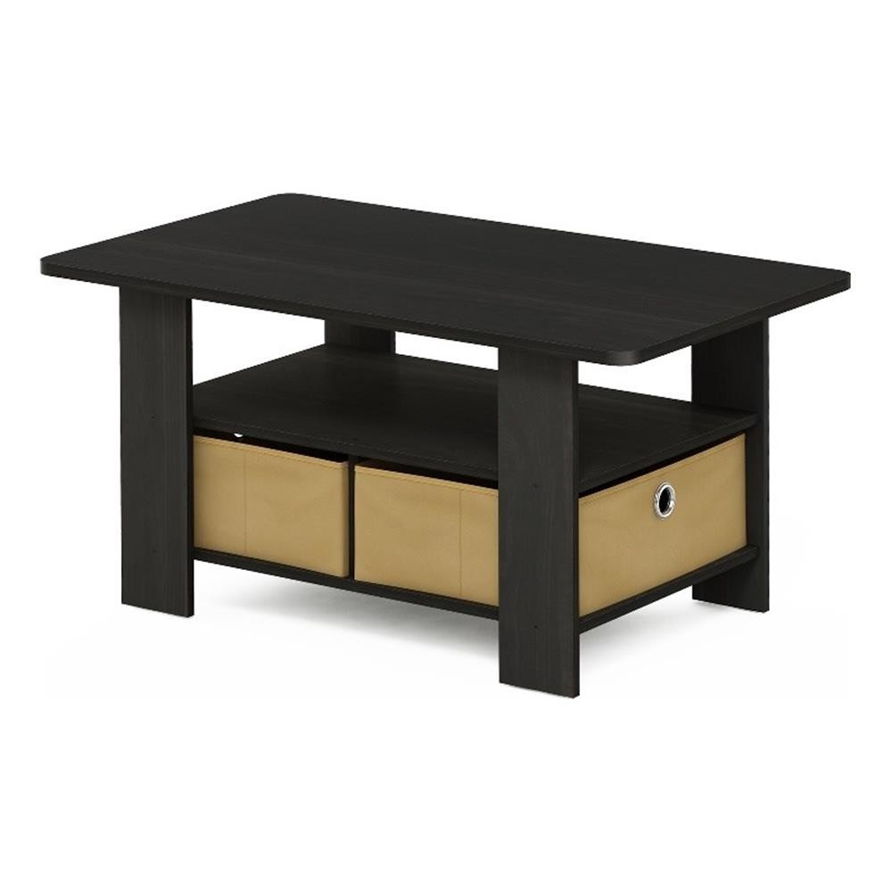 Furinno Andrey Coffee Table with Bin Drawer in Dark Espresso