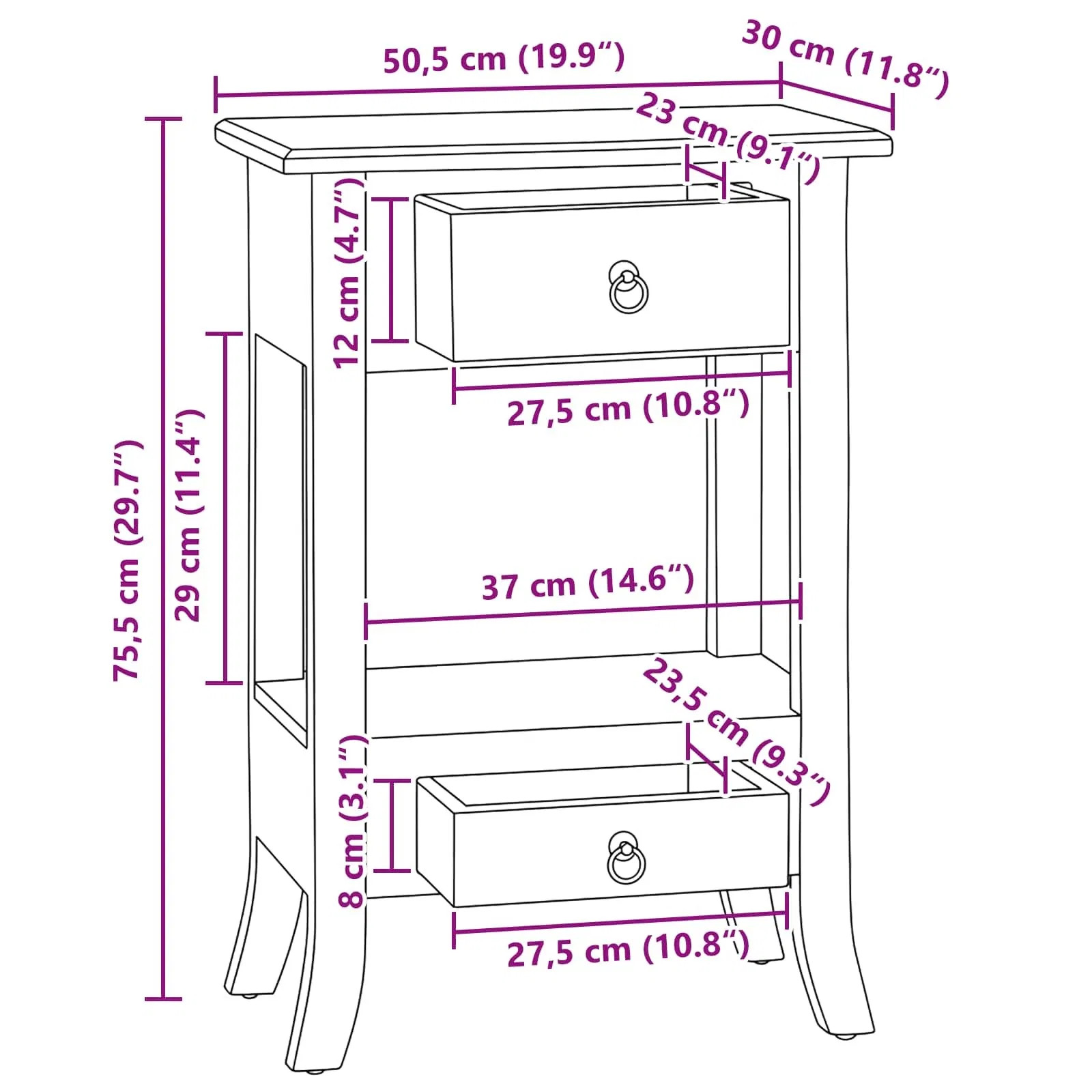 | Console Table | with Drawer Natural 19.88 x 11.81 x 29.72 in