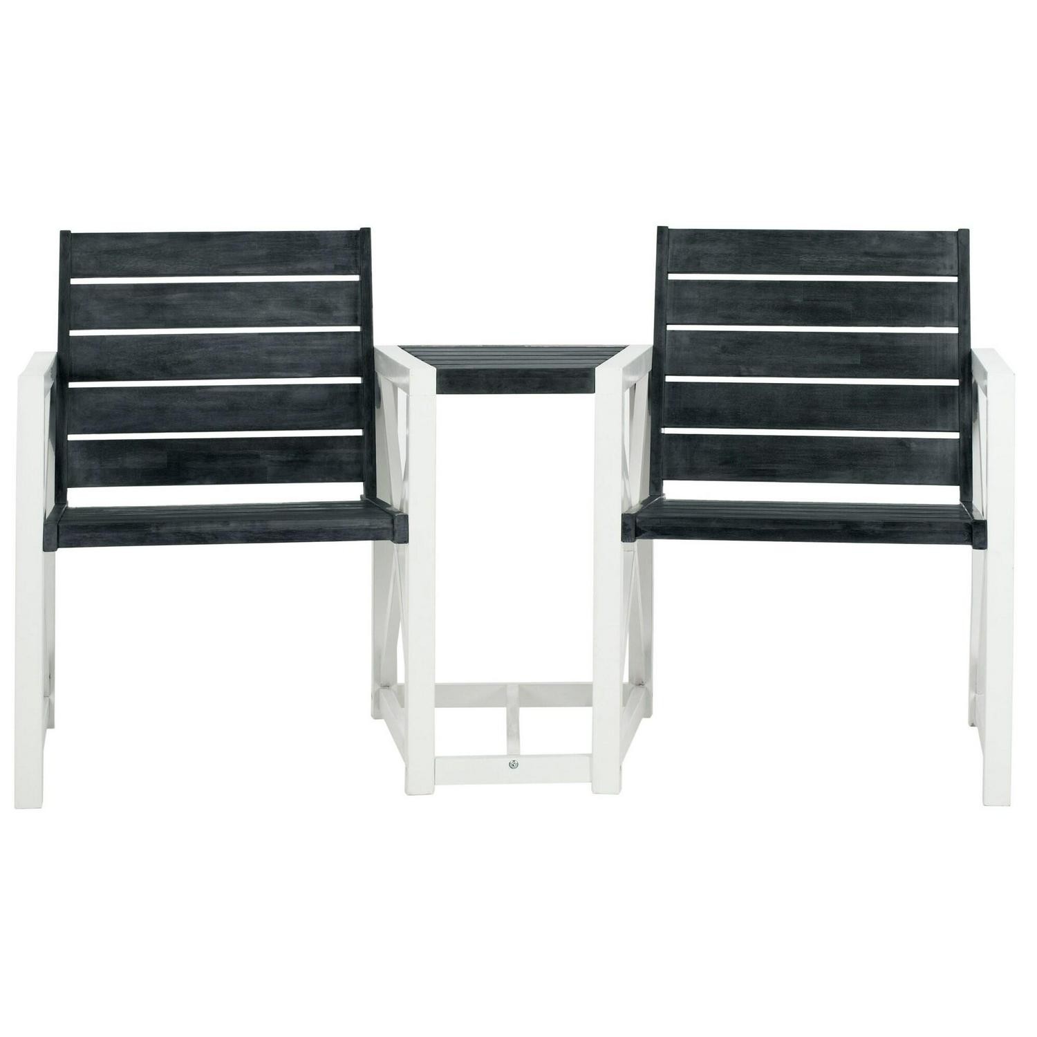 SAFAVIEH Jouana Dark Slate Grey/ White 2-seat Bench – 61.8 X 27.6 X 33.5